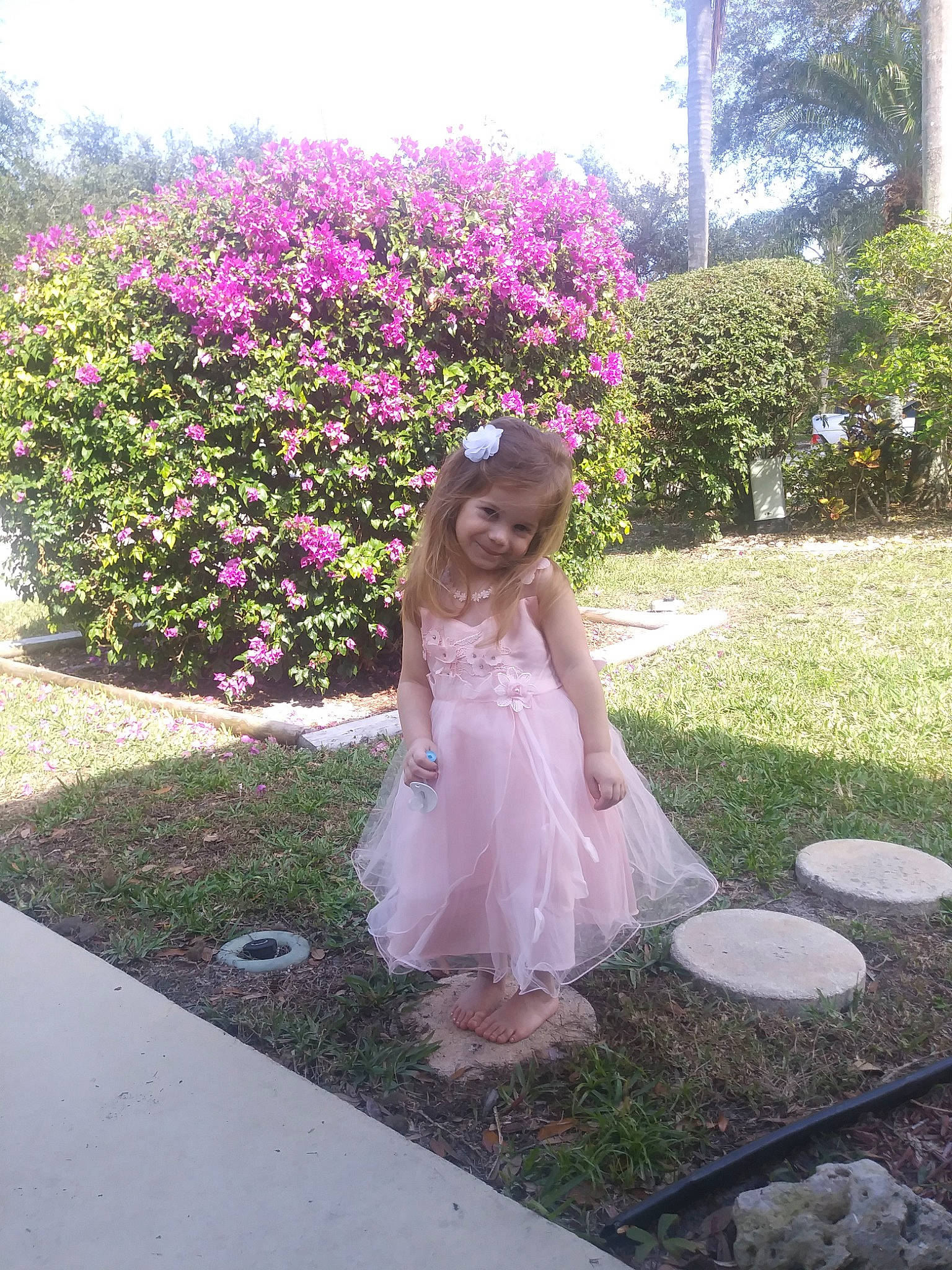 Gia Bella joined the competition — help win amazing prizes! botany, ceremony, child, dress, flower, flower_girl, garden, grass, joy, lawn, person, petal, pink, plant, shrub, spring, summer, tree, yard