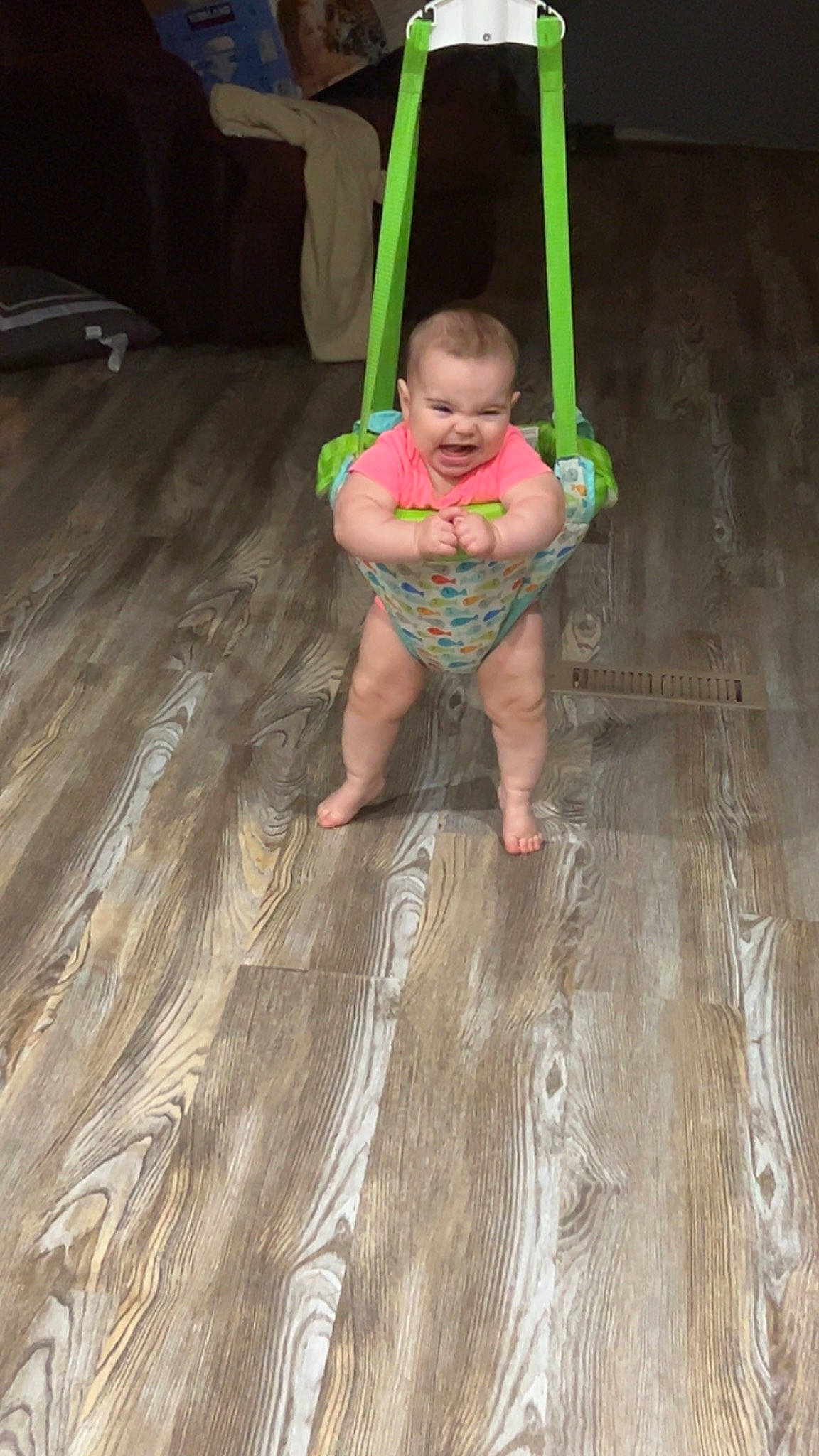Bexley joined the competition — help win amazing prizes! baby, baby_toddler_clothing, barefoot, floor, flooring, foot, fun, happy, hardwood, head, human_leg, joy, leg, leisure, person, smile, swing, toddler, tree, wood