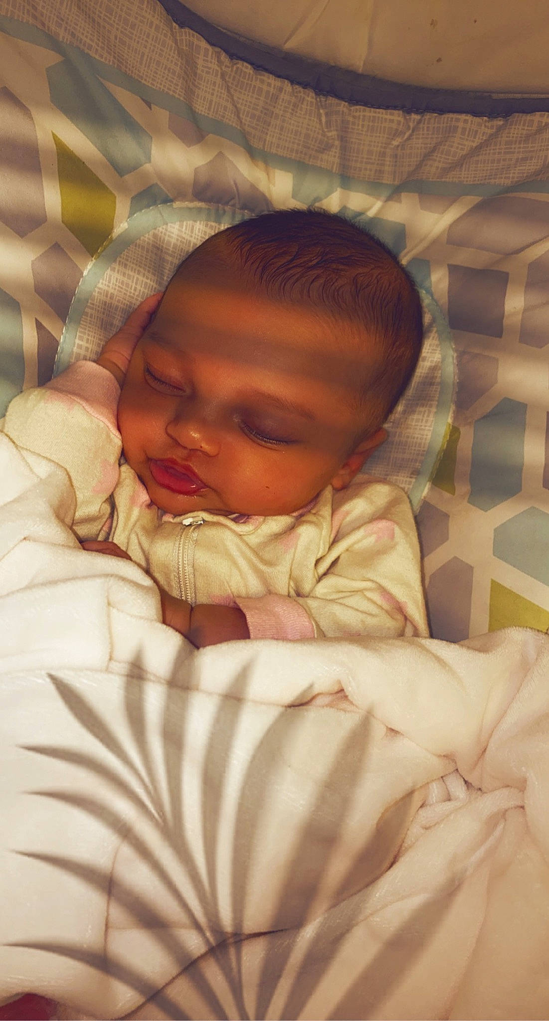 Kaylynn joined the competition — help win amazing prizes! baby, baby_toddler_clothing, bedtime, brown, cheek, chin, comfort, eye, eyebrow, face, facial_expression, finger, hairstyle, head, linens, mouth, nose, person, skin, textile