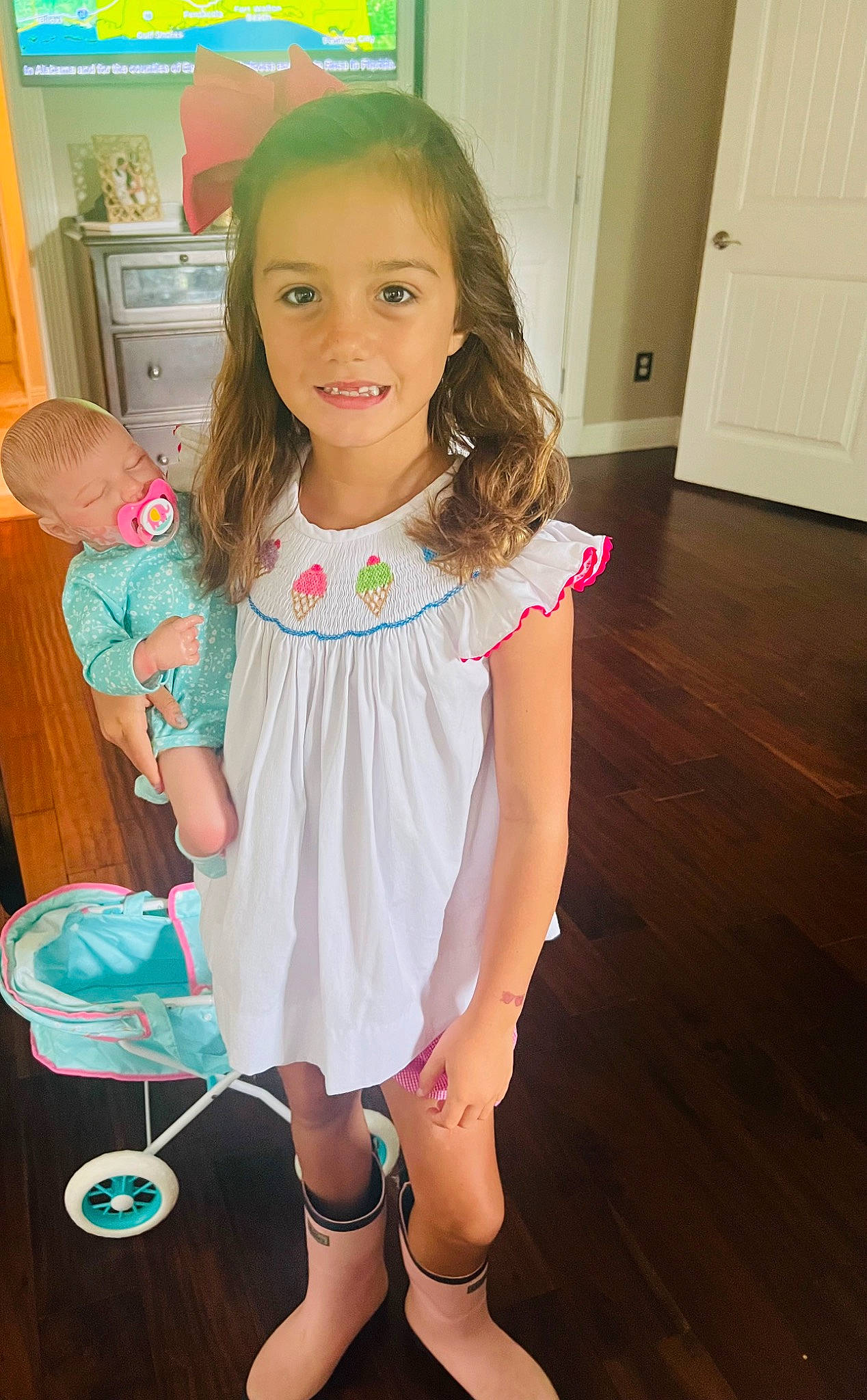 Camden joined the competition — help win amazing prizes! baby_toddler_clothing, blond, child, door, dress, finger, fun, hair, happy, human_leg, iris, joint, joy, long_hair, neck, person, pink, skin, sleeve, thigh