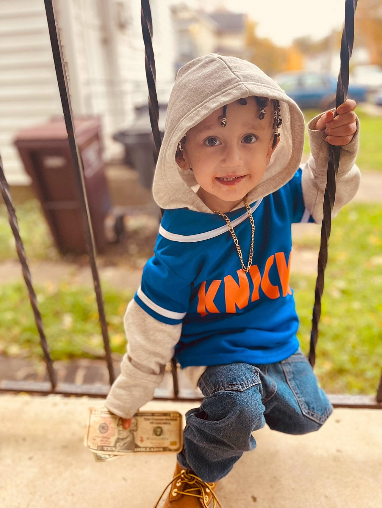 Jakhi is registered to the contest to win money with this photo: baby, baby_toddler_clothing, child, city, denim, electric_blue, eye, face, fun, grass, happy, headwear, joy, leg, leisure, outdoor_play_equipment, person, recreation, smile, sneakers