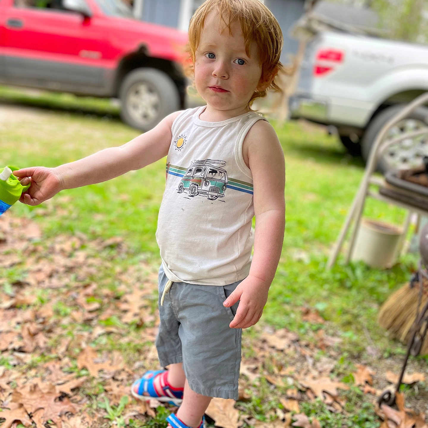 Landon joined the competition — help win amazing prizes! alloywheel, car, carwheel, clothing, face, footwear, grass, head, machine, pants, person, photography, plant, portrait, shoe, shorts, soil, spoke, tire, transportation