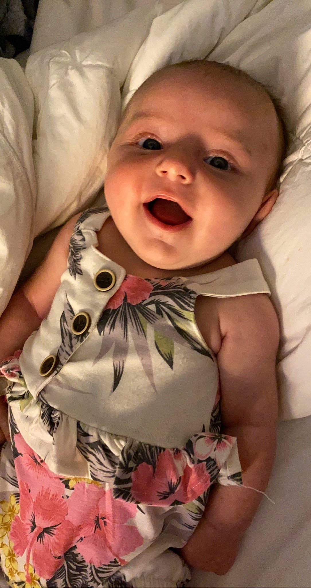 Kinsley joined the competition — help win amazing prizes! baby, baby_toddler_clothing, cheek, comfort, dress, eye, face, happy, human, iris, lip, mouth, neck, nose, person, pink, skin, sleeve, smile, toddler