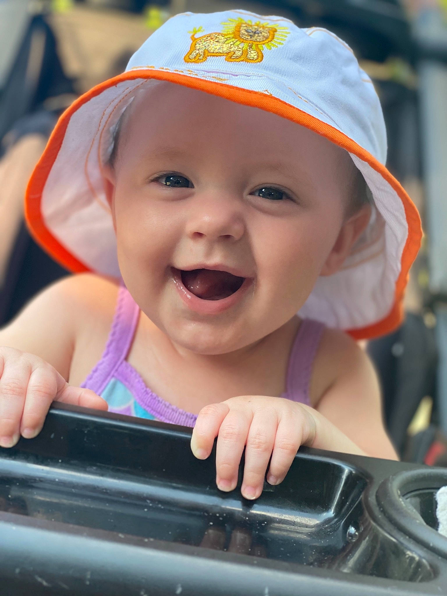 Nalani joined the competition — help win amazing prizes! automotive_exterior, baby, baby_carriage, baseball_cap, bumper, cap, child, facial_expression, fun, gesture, happy, hat, headwear, joy, leisure, motor_vehicle, people, person, product, skin