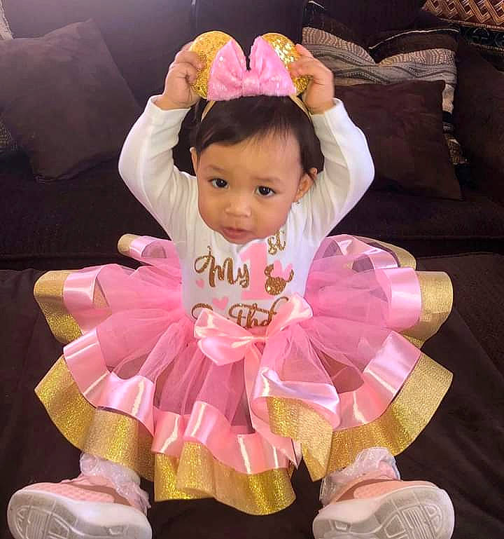 Vivianna Rose is registered to the contest to win money with this photo: baby, baby_toddler_clothing, ballet_tutu, child, costume, hair_accessory, happy, party, person, pink, product, smile, toddler
