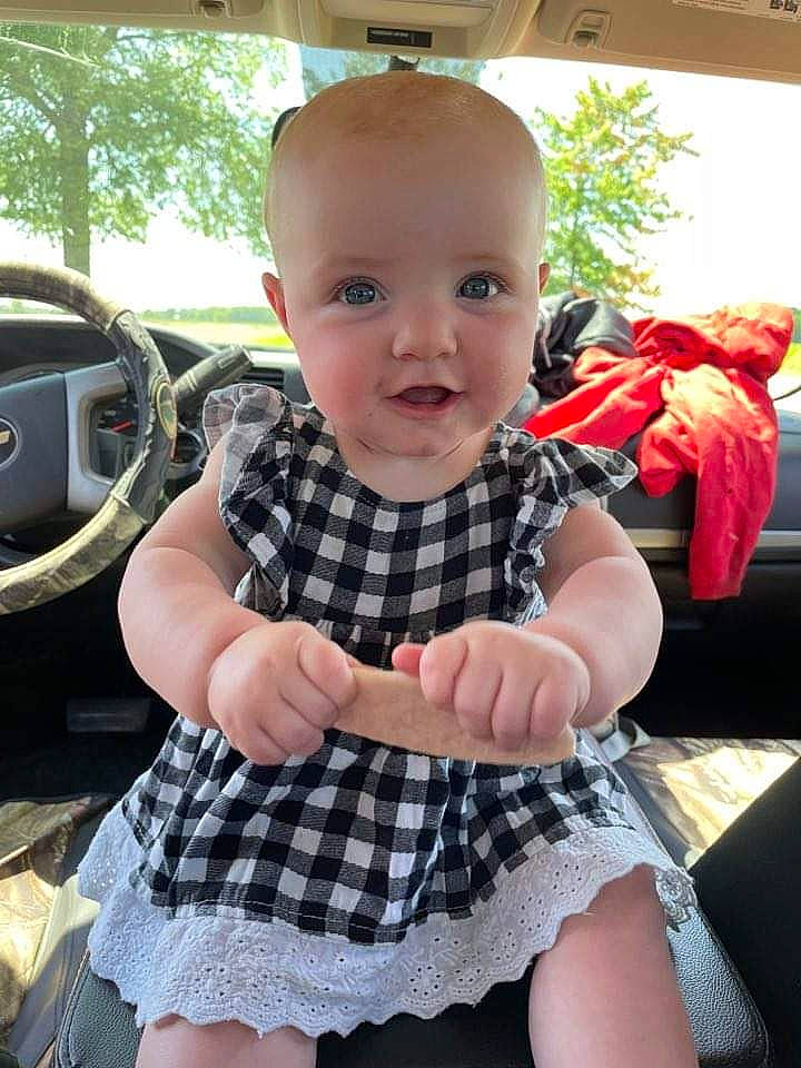 Everlie joined the competition — help win amazing prizes! baby, baby_toddler_clothing, car, child, dress, finger, fun, hand, happy, pattern, person, plaid, plant, skin, sleeve, smile, tartan, thumb, toddler, tree