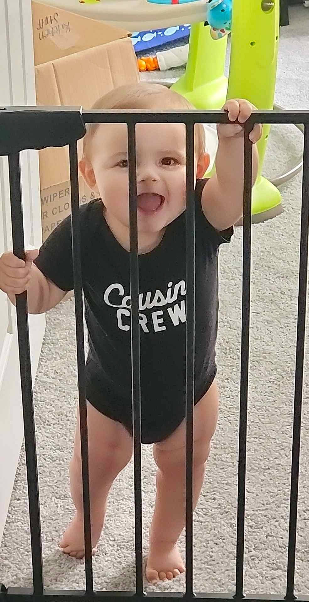 Lincoln joined the competition — help win amazing prizes! baby, baby_products, baby_safety, baby_toddler_clothing, child, fun, happy, headwear, human_leg, knee, metal, person, play, shorts, sleeve, smile, sportswear, t_shirt, thigh, thumb
