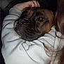 Raven is registered to the contest to win money with this photo: dog, hug, person, sweatshirt, closeup, dark, indoor, pet, face, arm, comfort, affection, canine, leisure, resting, brown, black, fur, eyes, love