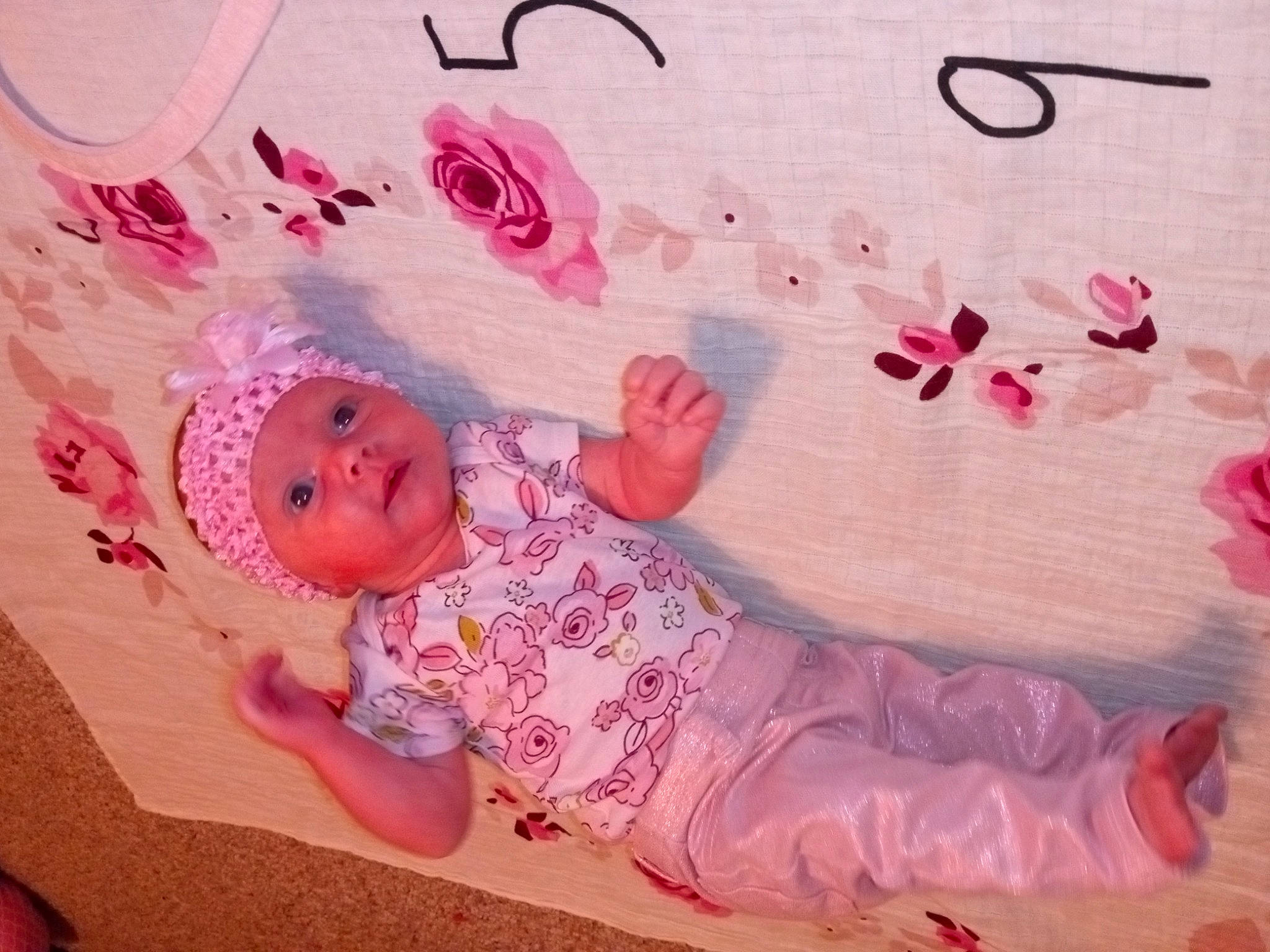 Alaina joined the competition — help win amazing prizes! baby, baby_products, baby_toddler_clothing, bedding, cheek, child, comfort, font, happy, headwear, linens, magenta, pattern, peach, person, pink, product, room, skin, sleeve