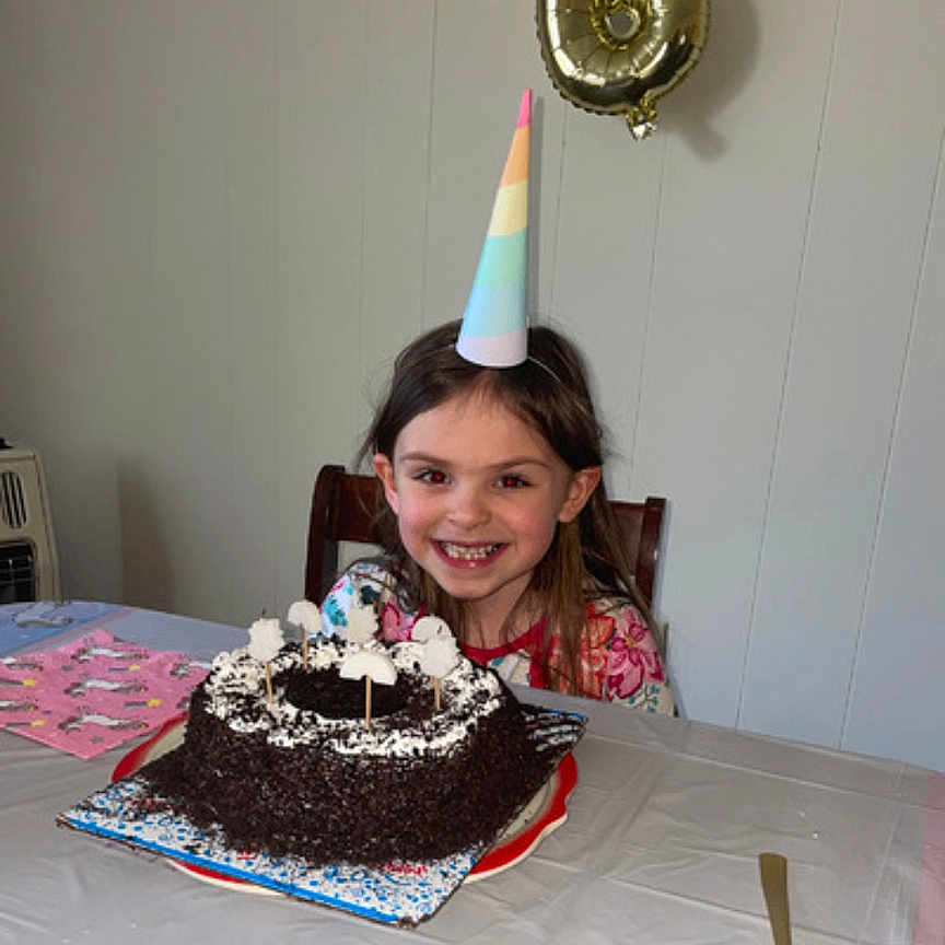 Ella is registered to the contest to win money with this photo: animal, architecture, balloon, birthdaycake, birthdayparty, bodypart, building, cake, candle, child, clothing, costume, cream, cupcake, cutlery, dessert, diningroom, diningtable, dish, face