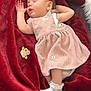 baby, sleeping, dress, pink, blanket, red, pacifier, socks, white, cute, infant, soft, cozy, child, portrait, peaceful, resting, indoors, newborn, comfort