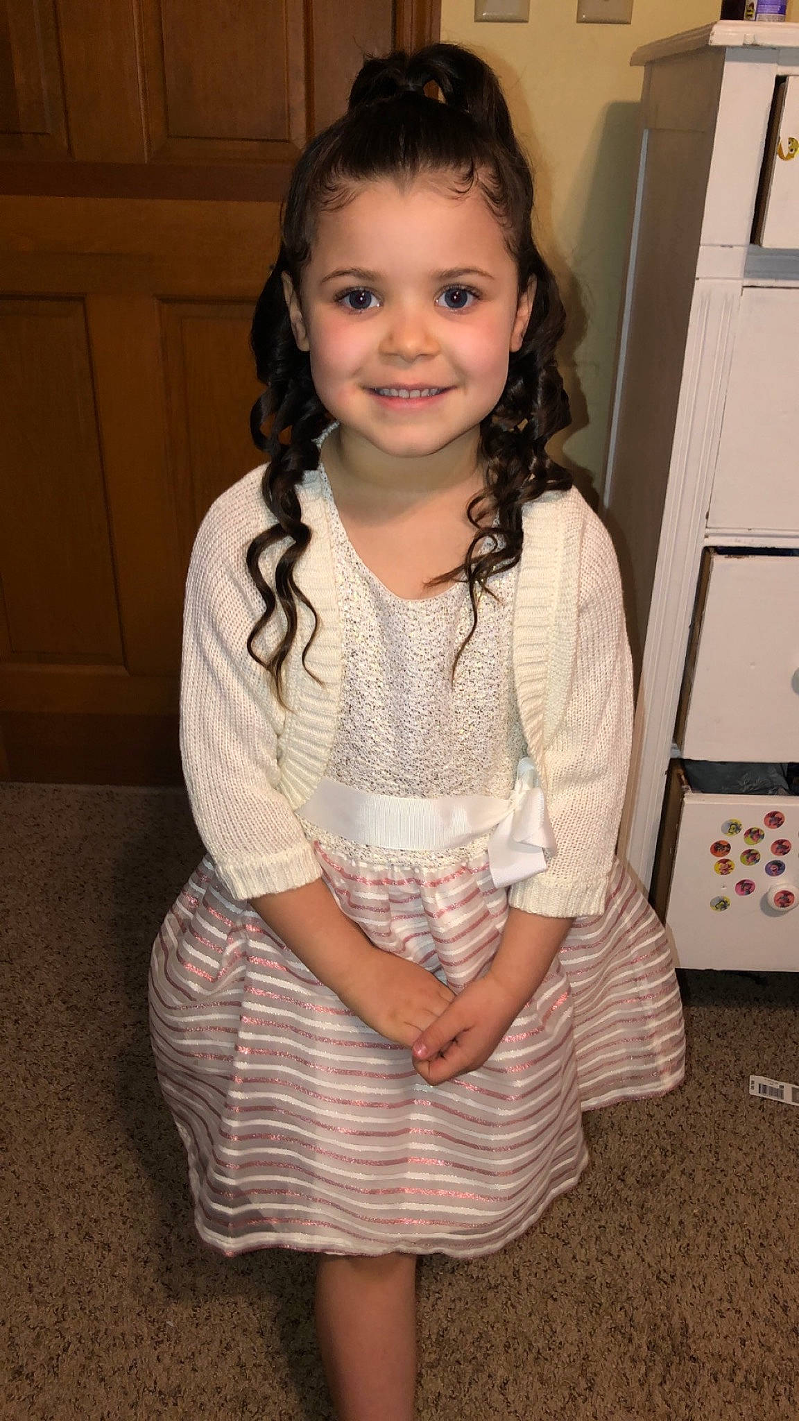 Alayah joined the competition — help win amazing prizes! clothing, face, facial_expression, fashion_design, flash_photography, hair, happy, head, human_body, iris, joy, long_hair, neck, pattern, person, shoulder, skin, sleeve, smile, toddler