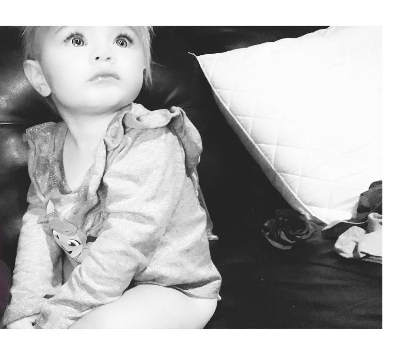 Aaliyah joined the competition — help win amazing prizes! baby, black, black_and_white, comfort, eyebrow, eyelash, flash_photography, gesture, happy, lip, long_hair, monochrome, monochrome_photography, nose, person, sitting, sleeve, style, tints_and_shades, toddler