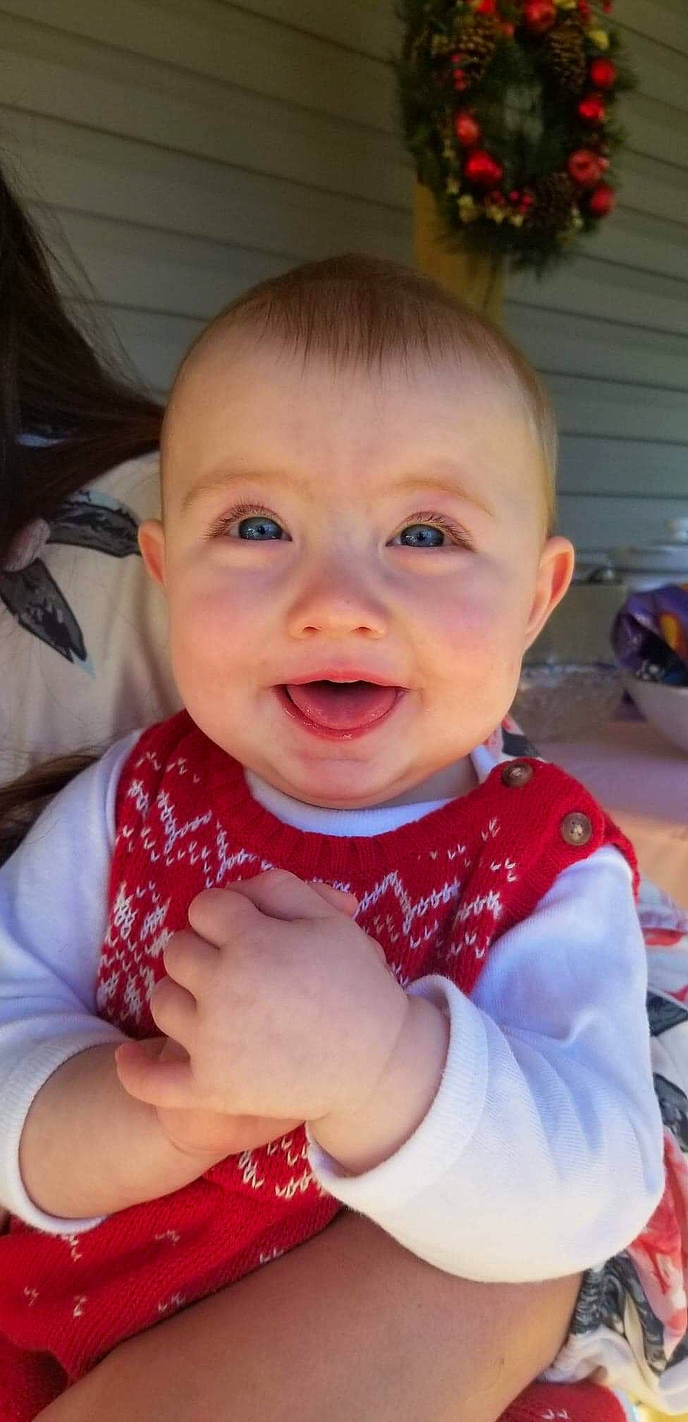 Caydence is registered to the contest to win money with this photo: baby, baby_making_funny_faces, cheek, child, chin, eye, face, facial_expression, finger, forehead, happy, head, laugh, lip, mouth, nose, person, skin, smile, toddler