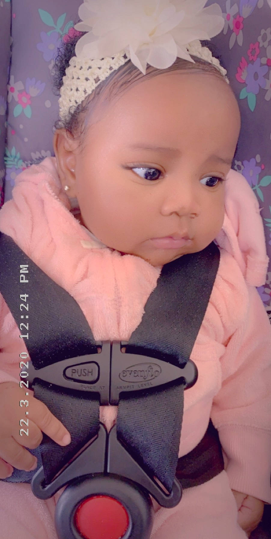 Harper joined the competition — help win amazing prizes! baby, cheek, child, eye, eyebrow, eyelash, face, forehead, hair_accessory, head, headband, lip, neck, nose, person, pink, product, skin, toddler