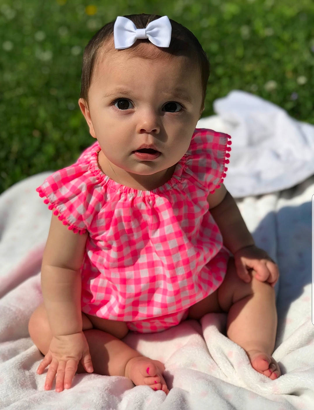 Emma Walter joined the competition — help win amazing prizes! baby, baby_products, baby_toddler_clothing, cheek, child, daughter, face, hair_accessory, headband, lip, person, pink, sitting, skin, toddler