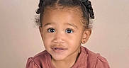 Ziva is registered to the contest to win money with this photo: background, child, clothing, cute, earrings, expression, eyes, face, fashion, girl, hair, headshot, innocent, person, pigtails, portrait, smile, studio, toddler, young