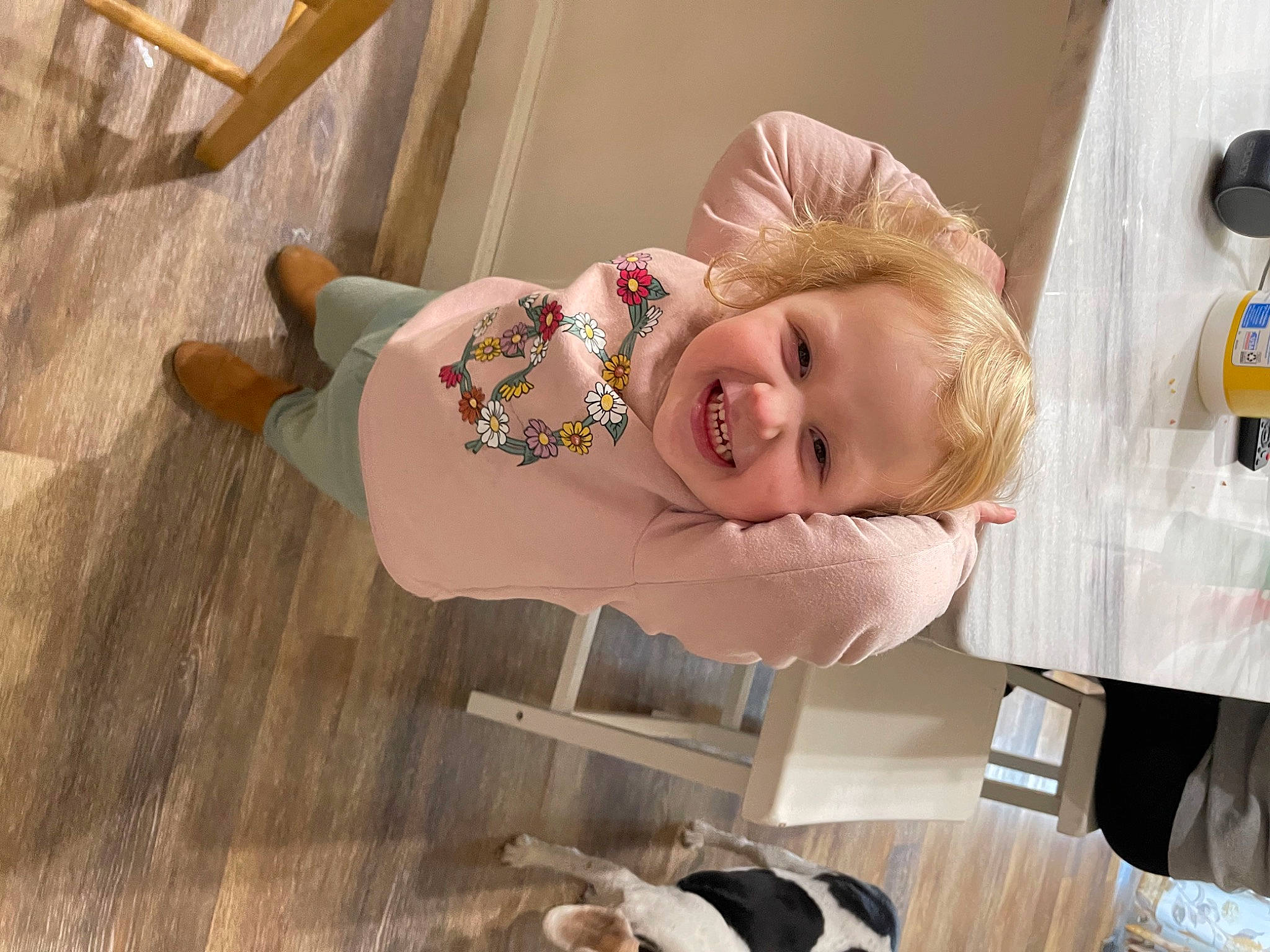 Everleigh joined the competition — help win amazing prizes! baby, baby_laughing, baby_products, baby_safety, baby_toddler_clothing, child, comfort, floor, flooring, fun, happy, hardwood, joy, pattern, person, room, sitting, smile, toddler, wood