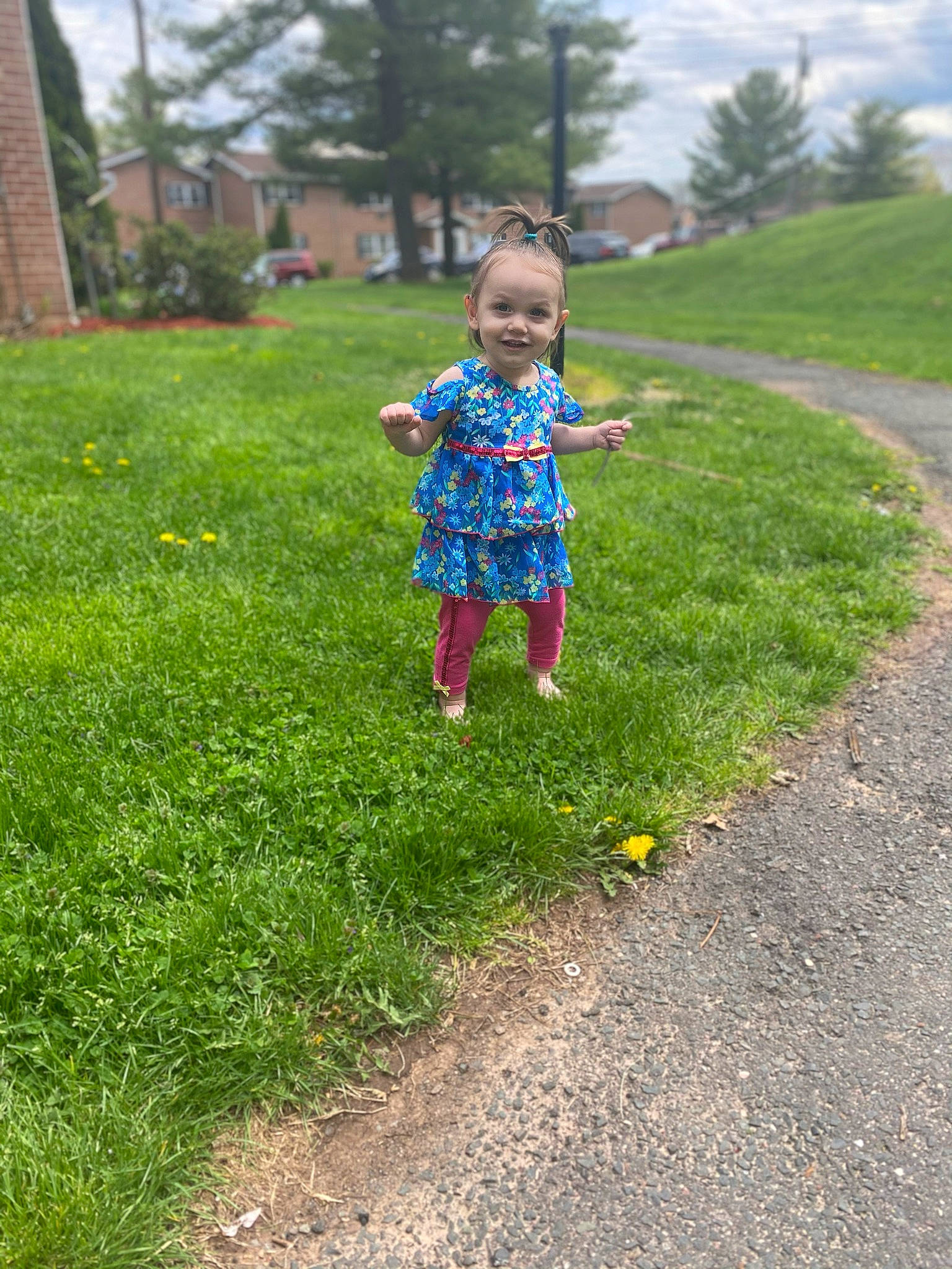 Lilyana is registered to the contest to win money with this photo: asphalt, baby_toddler_clothing, fun, grass, grass_family, grassland, happy, joy, landscape, lawn, leisure, meadow, people_in_nature, person, plant, prairie, recreation, road, sky, smile