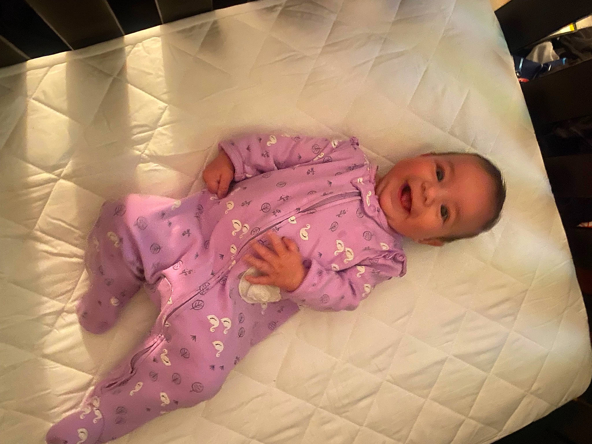 Rayleigh joined the competition — help win amazing prizes! baby, baby_products, baby_toddler_clothing, bed_sheet, bedding, bedtime, cheek, child, comfort, eye, floor, flooring, joy, linens, person, pink, purple, room, skin, sleeve