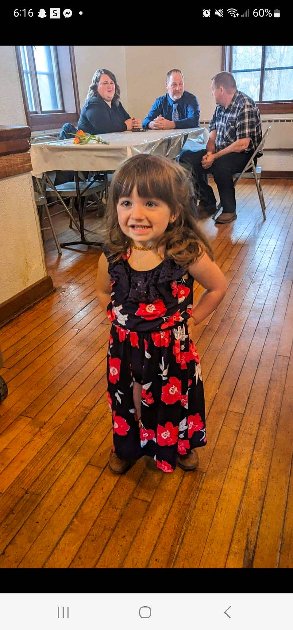 Kenzie joined the competition — help win amazing prizes! bench, chair, child, dress, event, floor, flooring, formal_wear, happy, hardwood, joy, laminate_flooring, leisure, person, smile, table, toddler, varnish, waist, wood