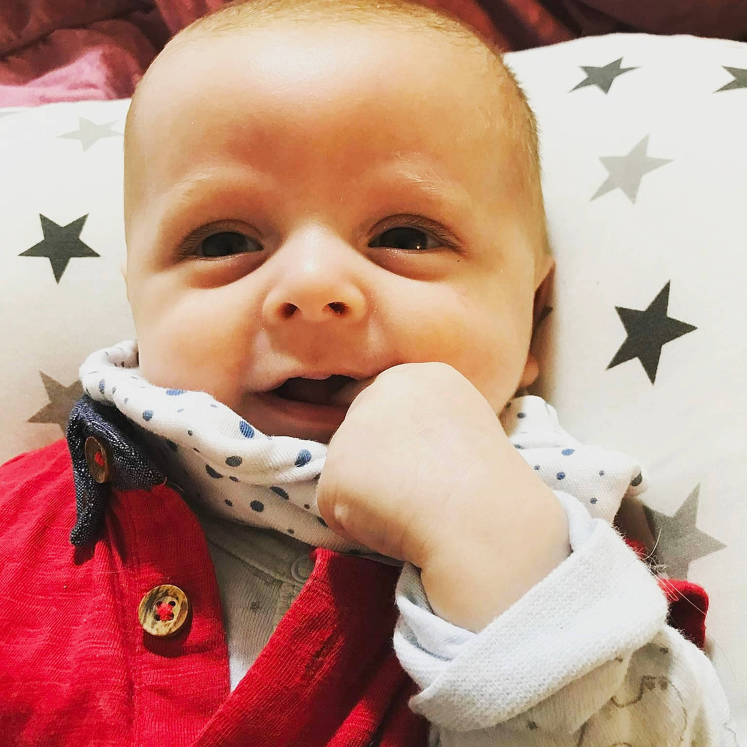 Kaycee Wall is registered to the contest to win money with this photo: baby, baby_toddler_clothing, cheek, child, chin, eyebrow, eyelash, facial_expression, finger, gesture, happy, lip, mouth, nose, person, product, skin, sleeve, thumb, toddler