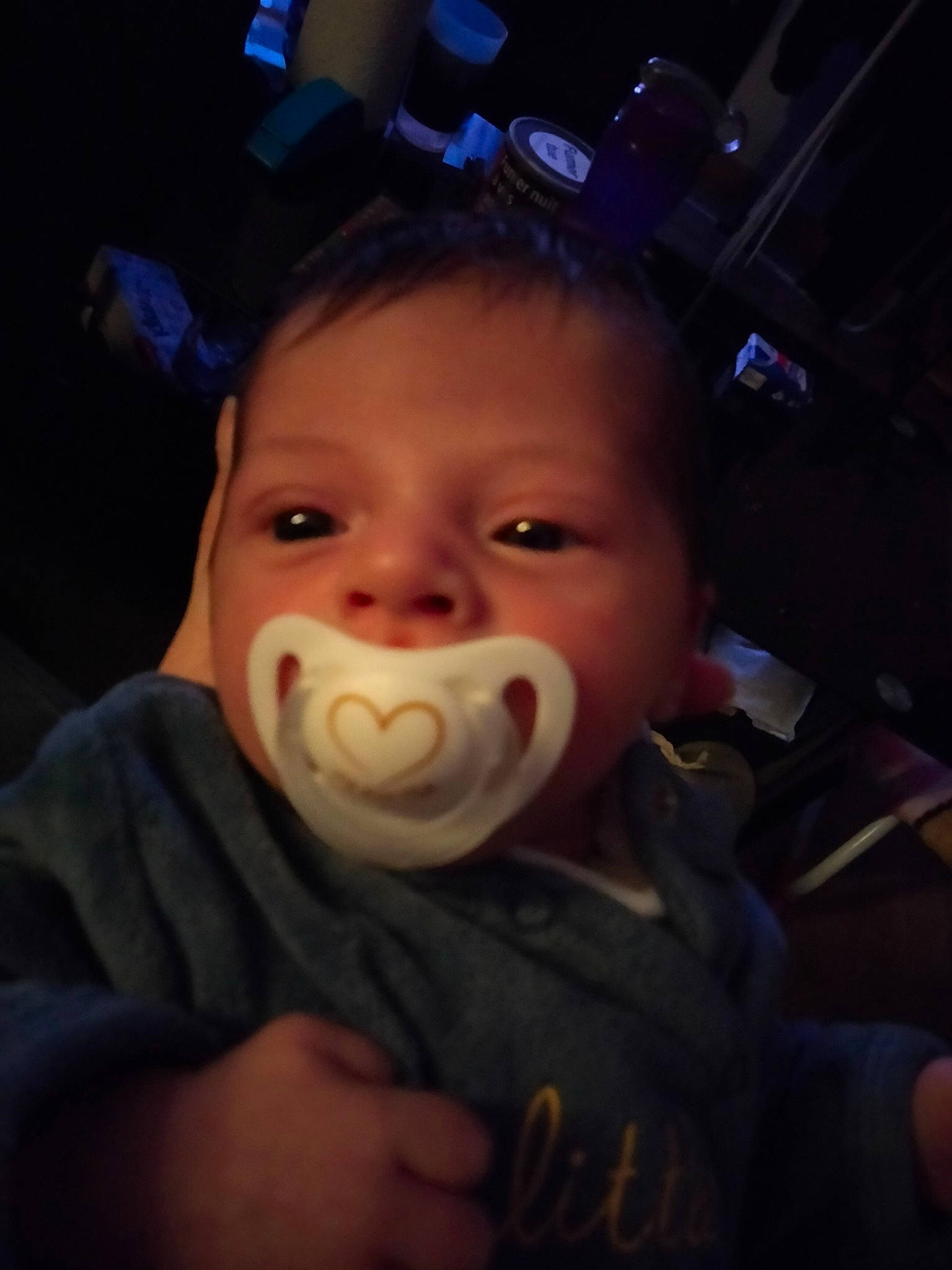 Jenna participe au concours pour gagner de l'argent avec cette photo : baby, baby_toddler_clothing, cheek, child, cool, darkness, drinkware, ear, eye, eyebrow, eyelash, finger, flash_photography, happy, iris, mouth, nose, person, skin, space