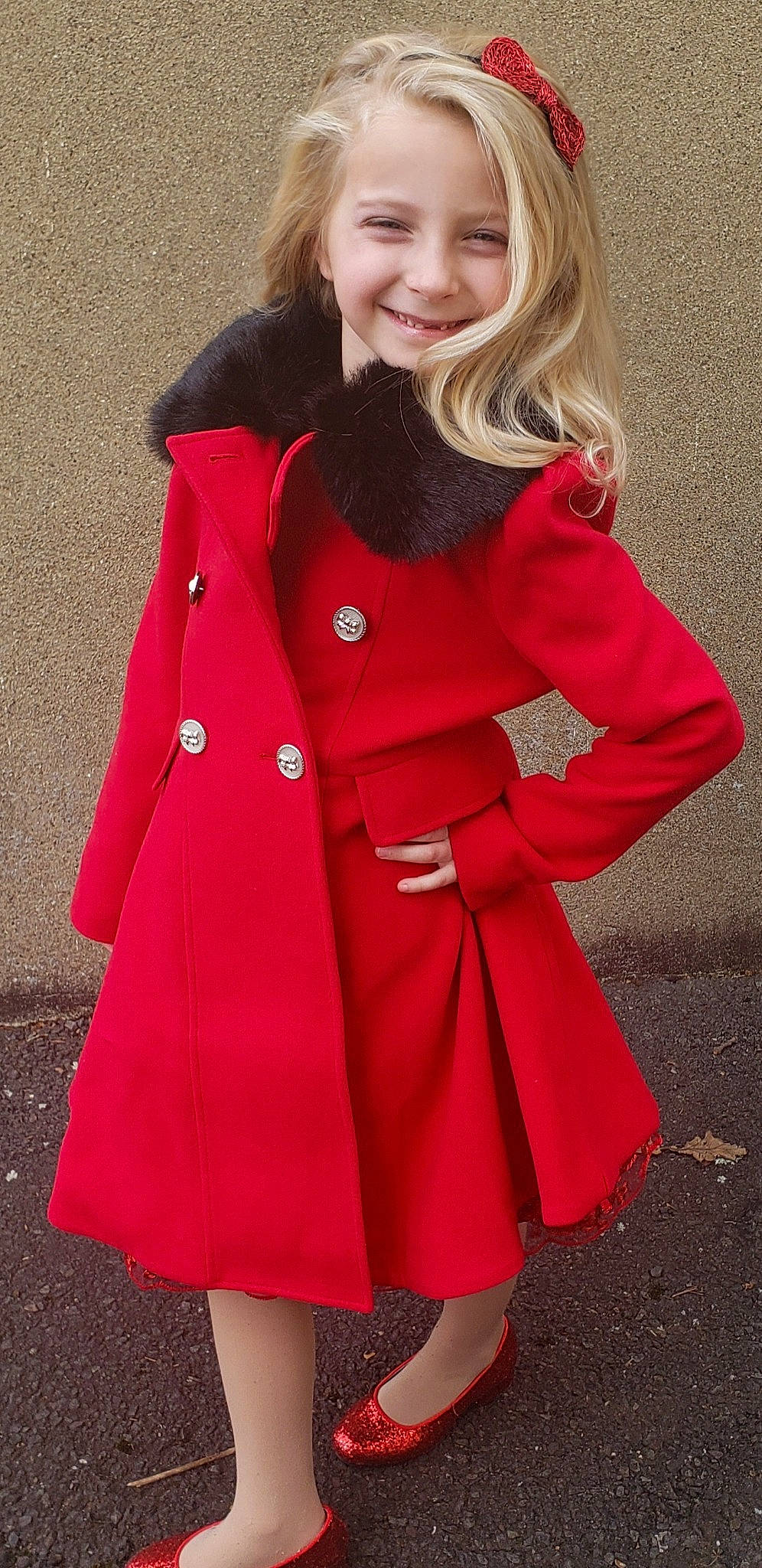 Angela joined the competition — help win amazing prizes! button, clothing, coat, collar, duster, fashion, fashion_design, fur, jacket, joy, magenta, outerwear, overcoat, person, pink, red, sleeve, trench_coat, waist, wool
