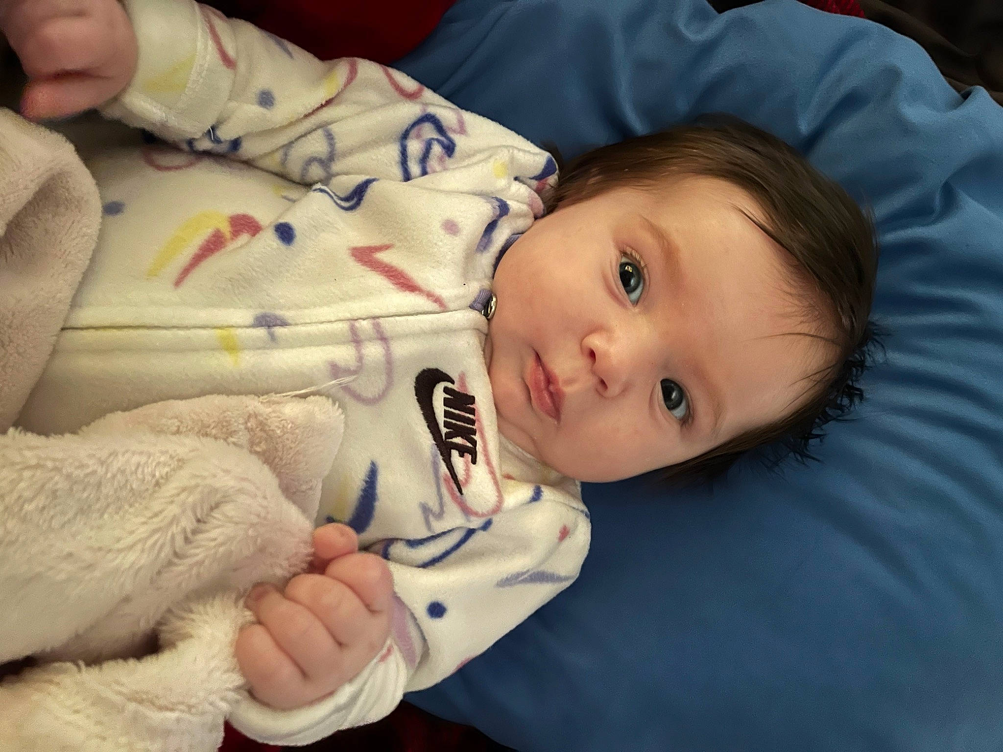 Aubrie joined the competition — help win amazing prizes! baby, baby_toddler_clothing, cheek, child, comfort, finger, flash_photography, gesture, hand, happy, iris, lip, nail, nose, pattern, person, sitting, skin, sleeve, toddler