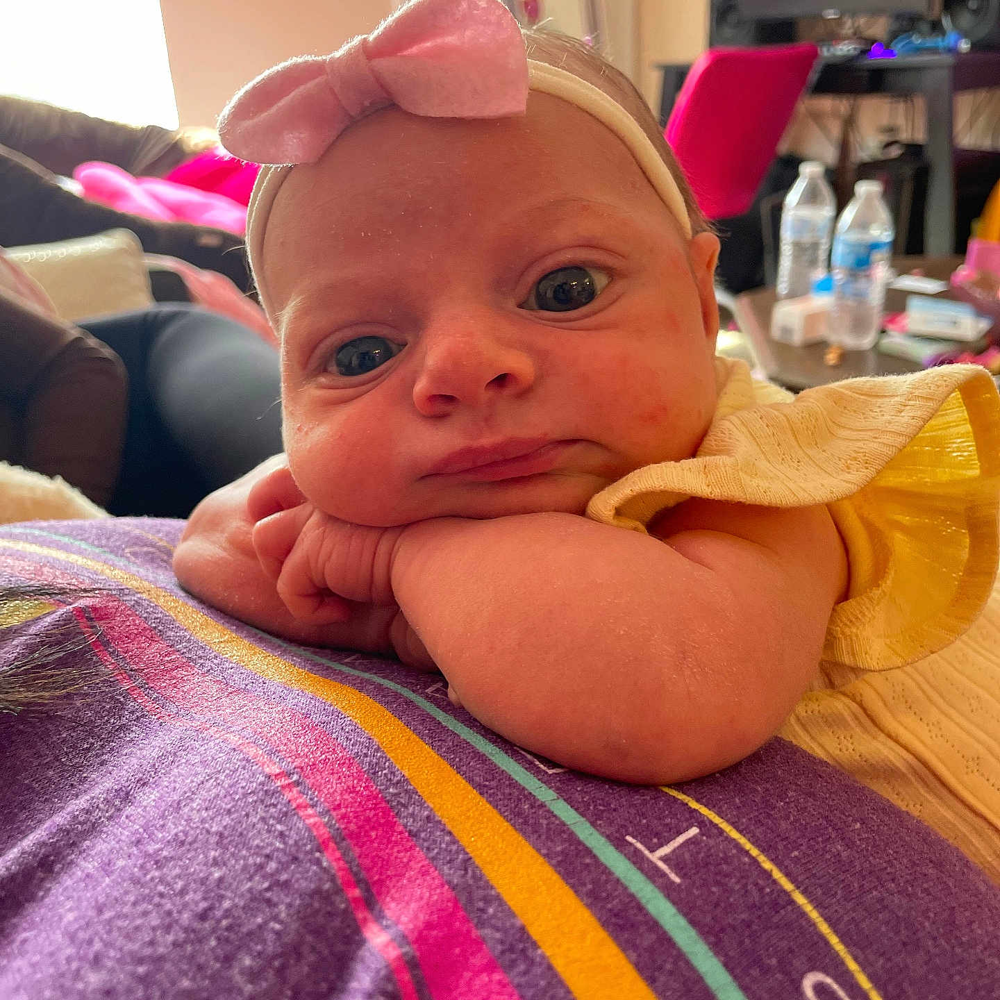 Tamerlynn is registered to the contest to win money with this photo: baby, computerhardware, couch, cushion, electronics, face, furniture, hardware, head, homedecor, indoors, monitor, newborn, person, photoframe, photography, portrait, screen, speaker, tv