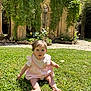 Milady participe au concours pour gagner de l'argent avec cette photo : baby, child, grass, greenery, outdoor, sunlight, dress, pink, barefoot, vine, archway, stone, ancient, garden, plants, foliage, nature, sitting, cute, expression