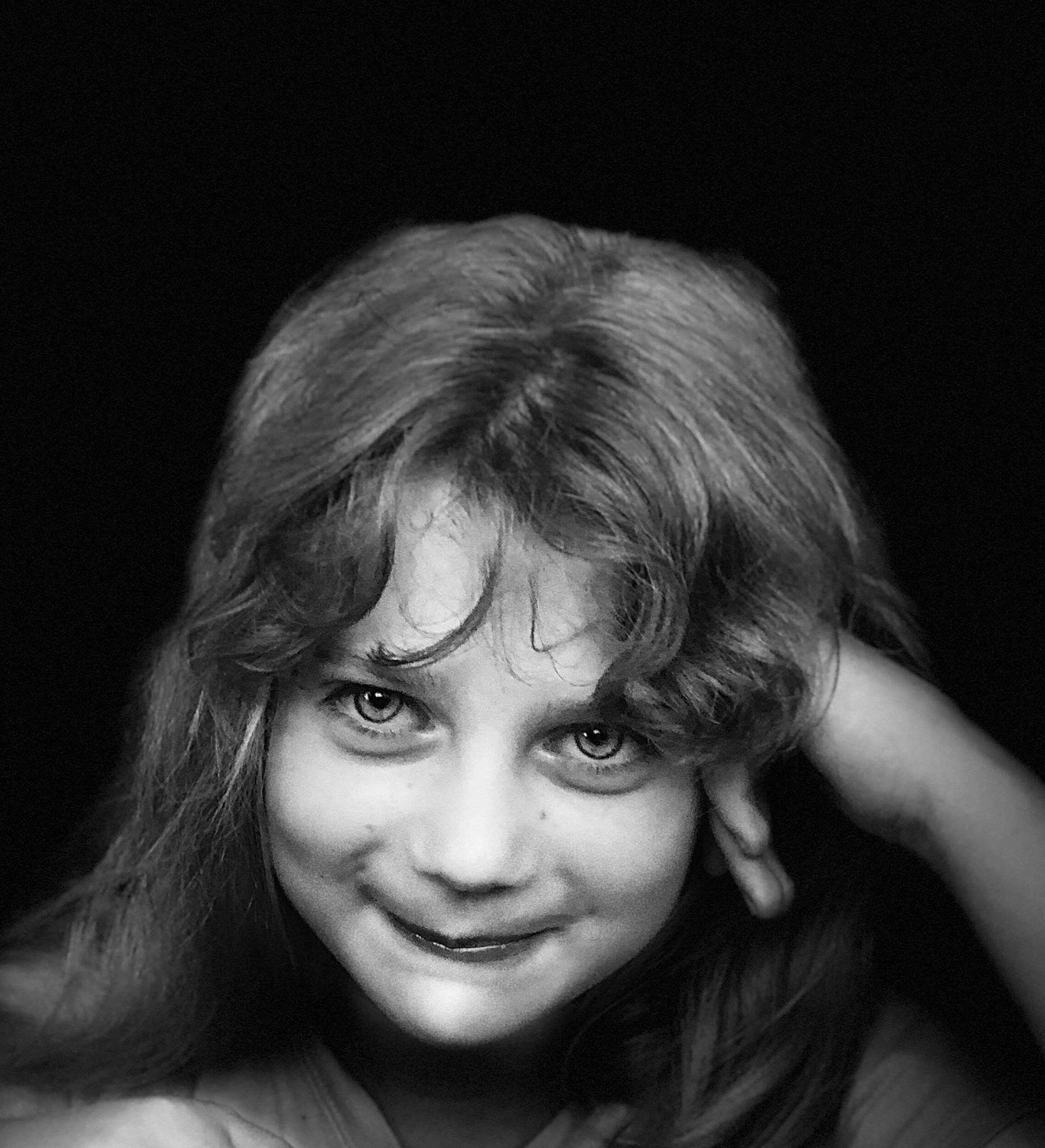 Cassie joined the competition — help win amazing prizes! beauty, black, black_and_white, cheek, child, chin, eye, face, facial_expression, hair, hairstyle, head, joy, lip, monochrome, nose, person, photograph, photography, portrait