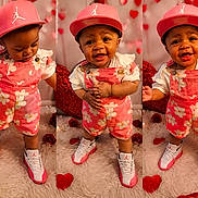 Royaltii joined the competition — help win amazing prizes! baby, toddler, child, pink_clothing, cap, sneakers, flowers, heart_decorations, roses, carpet, cute, smiling, posing, indoor, portrait, happy, fashion, playful, adorable, young_child