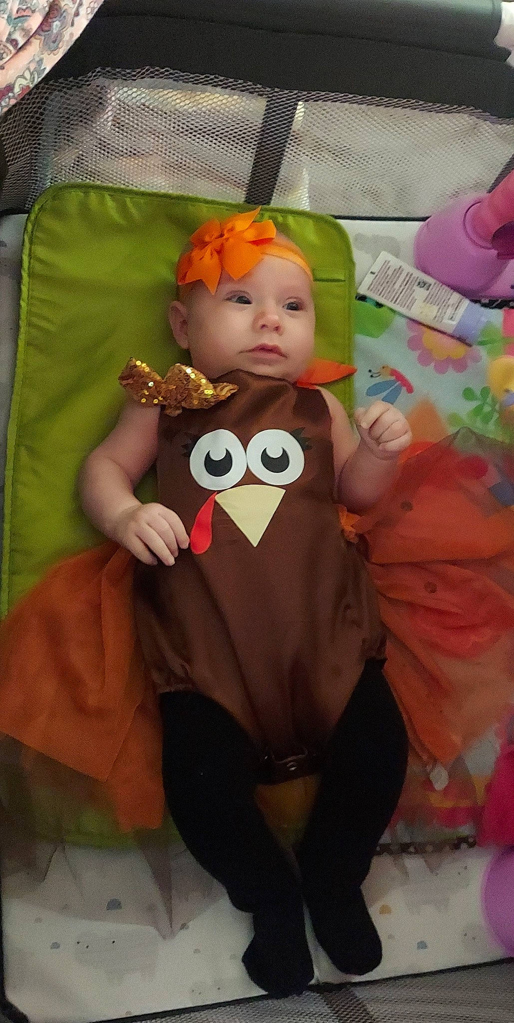 Erelah is registered to the contest to win money with this photo: baby, baby_products, baby_toddler_clothing, calabaza, child, costume, doll, event, fictional_character, headgear, headwear, linens, orange, party_supply, peach, person, pink, plush, room, stuffed_toy