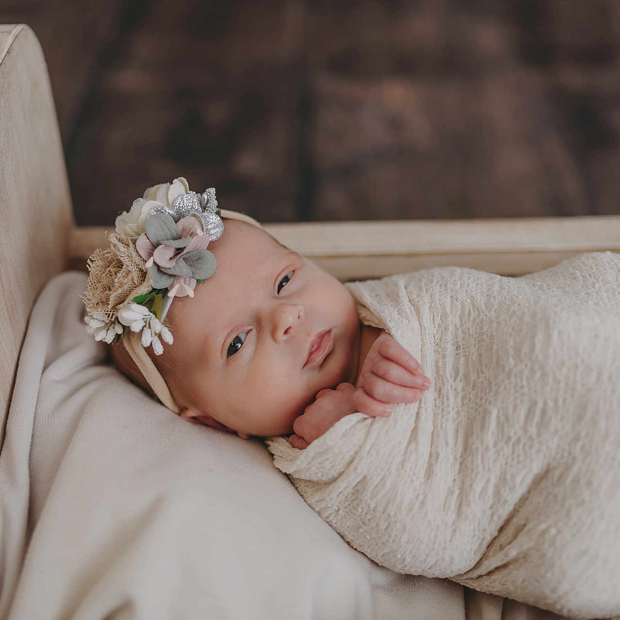 Abigail joined the competition — help win amazing prizes! baby, blanket, crib, face, furniture, happy, head, infantbed, newborn, person, smile