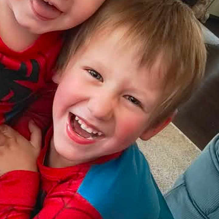 Paxston Allen joined the competition — help win amazing prizes! blue, boy, child, children, costume, eyes, face, friendship, fun, hair, happy, hug, indoor, laughter, mouth, play, red, smile, spiderman, tongue