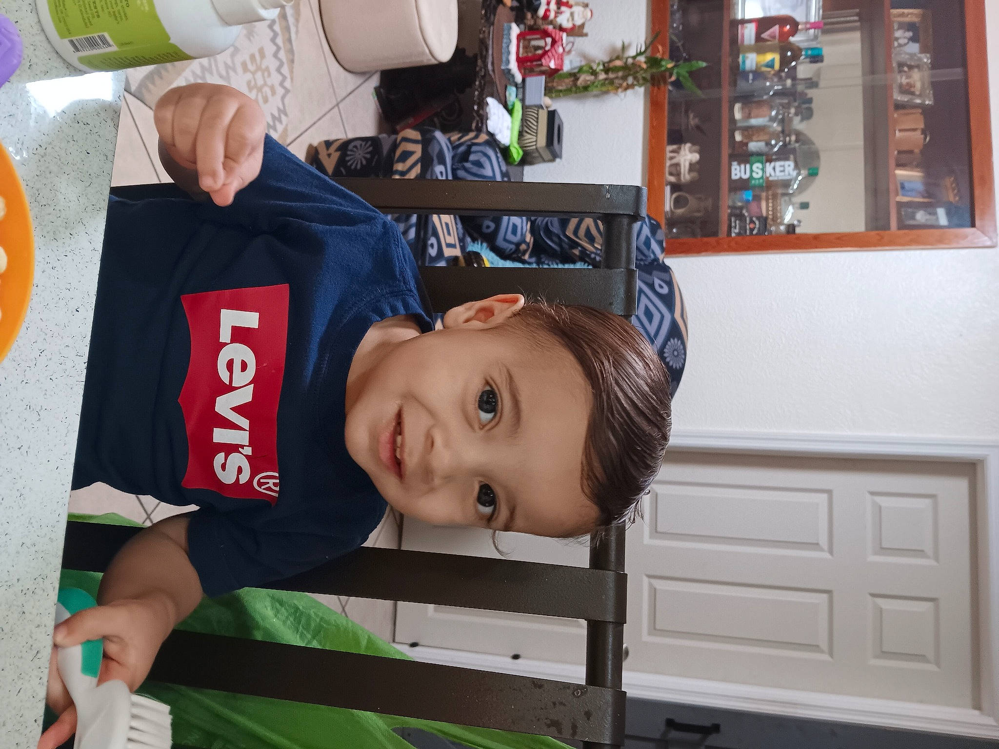 Tobias joined the competition — help win amazing prizes! baby, baby_toddler_clothing, child, fun, happy, houseplant, joy, leisure, person, play, room, shelf, shelving, smile, t_shirt, toddler, wood
