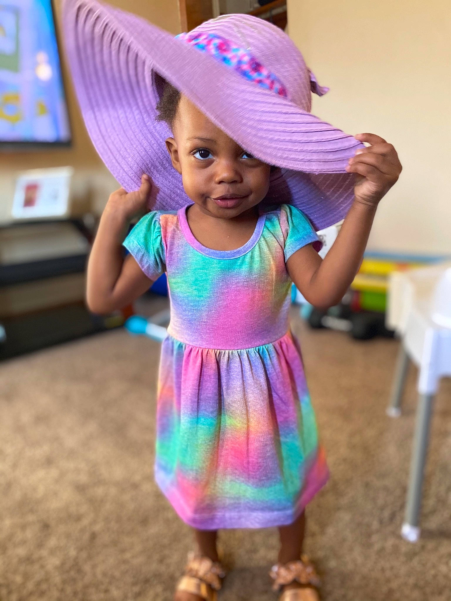 Mila joined the competition — help win amazing prizes! child, dress, face, fashion, fun, happy, hat, headwear, leisure, magenta, people, person, photograph, pink, purple, smile, snapshot, street_fashion, summer, sun_hat