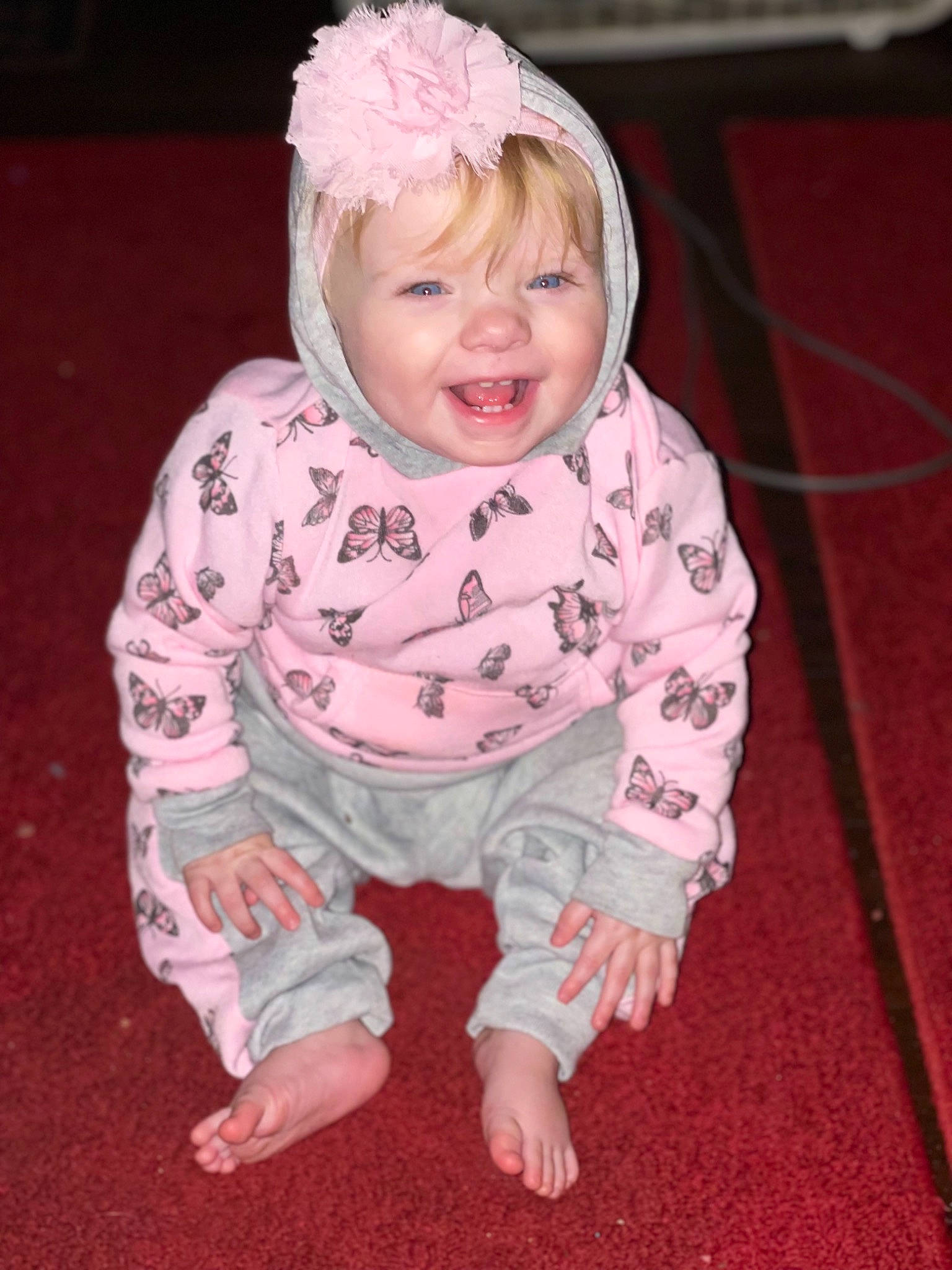 Hadleigh joined the competition — help win amazing prizes! baby, baby_toddler_clothing, cheek, child, dress, eye, face, floor, flooring, fun, hair, happy, head, headgear, headwear, magenta, person, pink, skin, sleeve