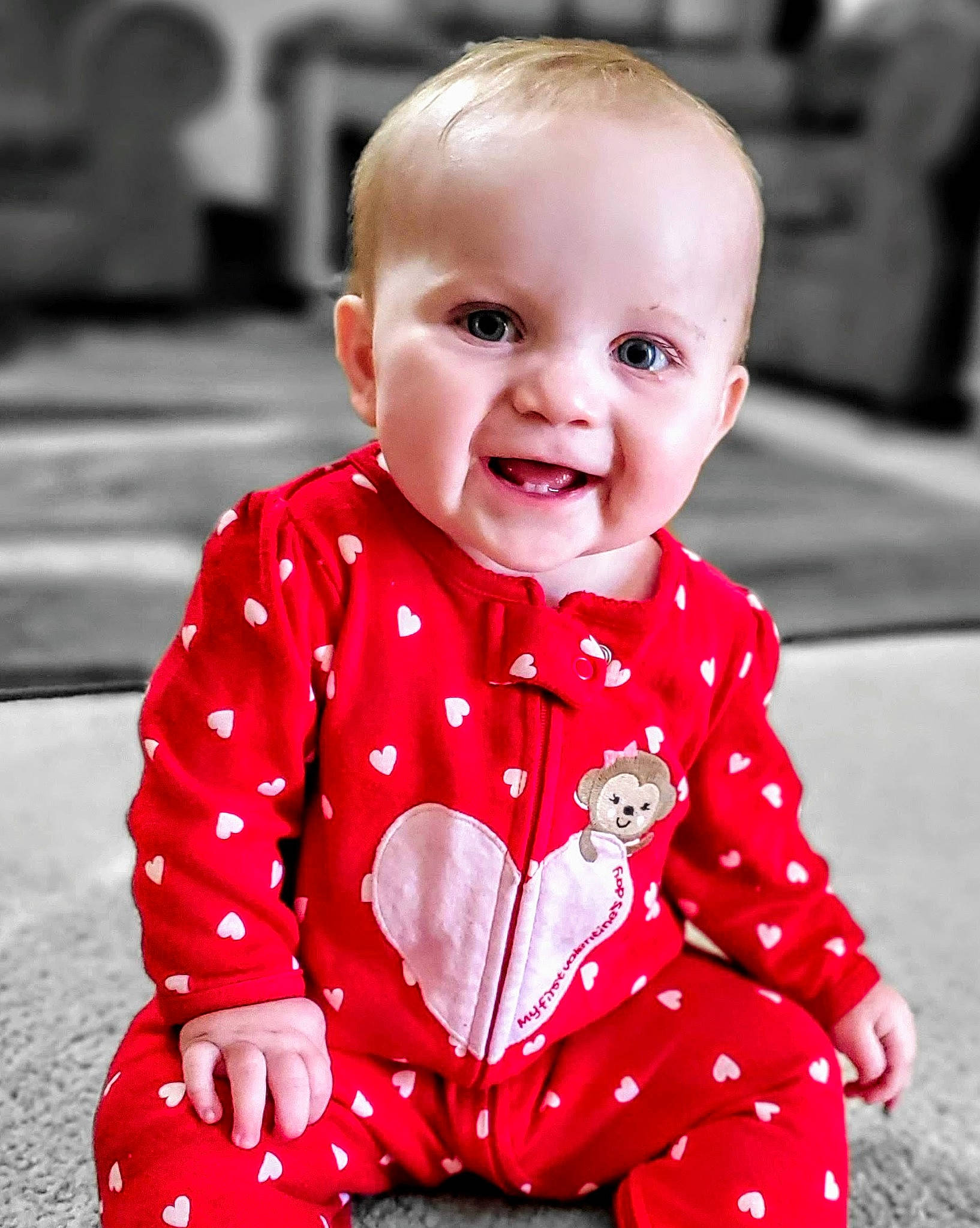 Kaiyah joined the competition — help win amazing prizes! baby, baby_toddler_clothing, beauty, child, collar, dress, facial_expression, fun, happy, human, organ, pattern, person, photograph, pink, red, skin, sleeve, smile, standing