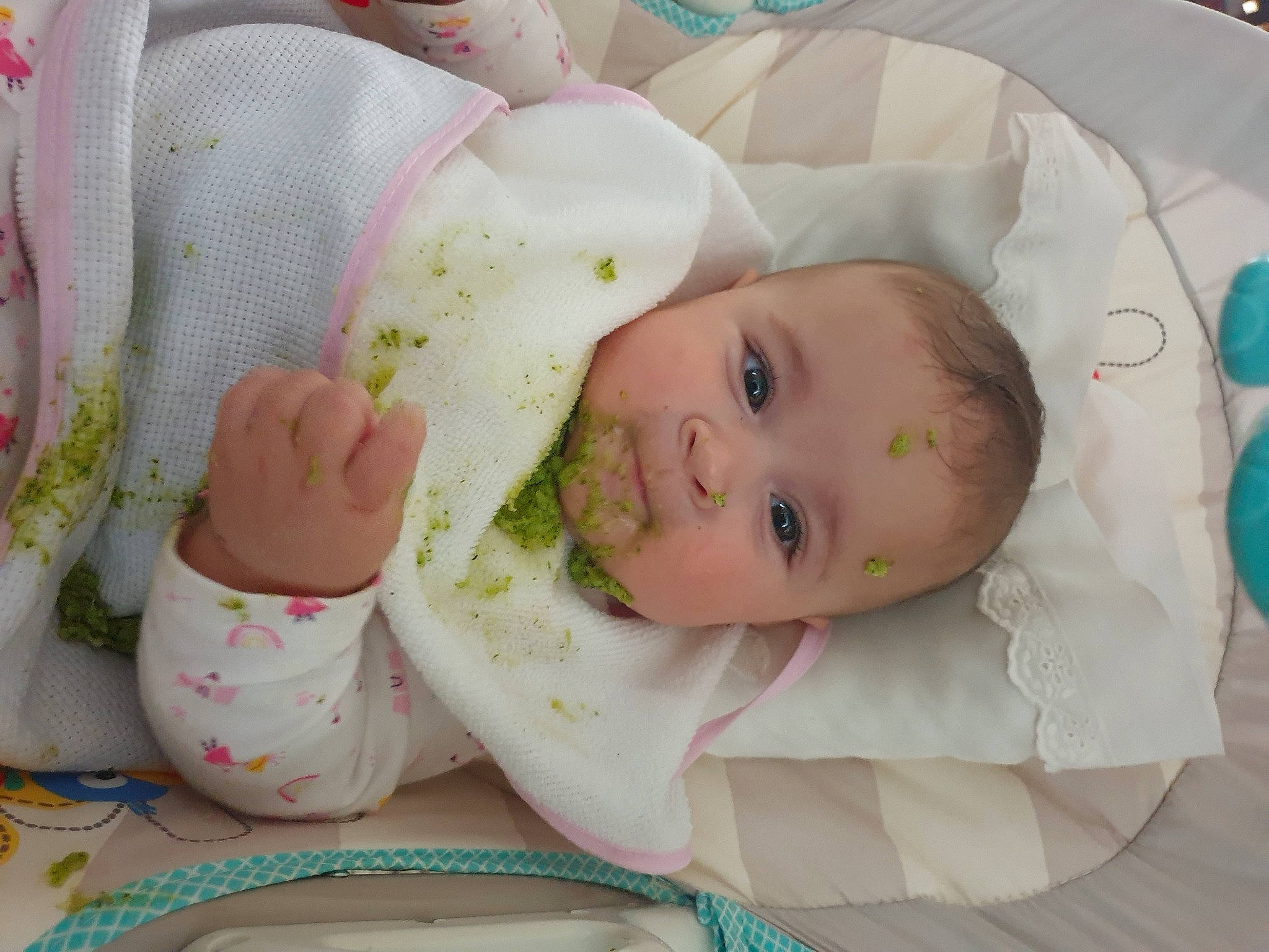 Ana is registered to the contest to win money with this photo: baby, baby_products, cheek, child, head, infant_bed, linens, person, pink, product, skin, textile, toddler