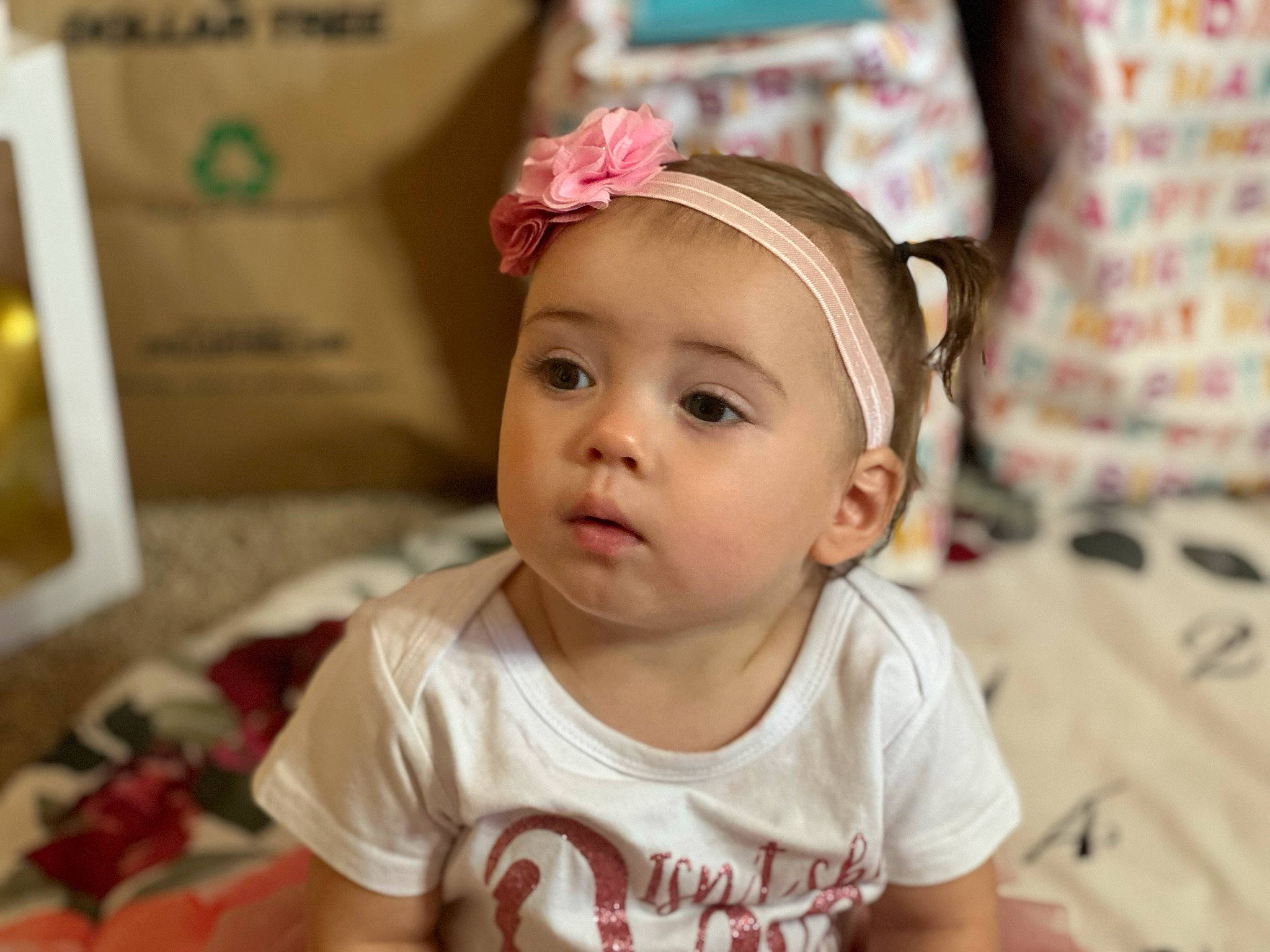 Lilly joined the competition — help win amazing prizes! baby, baby_toddler_clothing, cheek, child, ear, eyebrow, eyelash, face, fashion_accessory, fun, hair_accessory, happy, headband, headpiece, headwear, jewellery, person, room, skin, smile