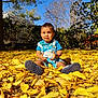 Elyot a rejoint le concours — aidez-le/la à gagner de superbes lots ! child, toddler, autumn, leaves, outdoor, nature, trees, blue_sky, grass, sunlight, clothing, footwear, greenery, person, sitting, cute, playful, daylight, young_child, fall