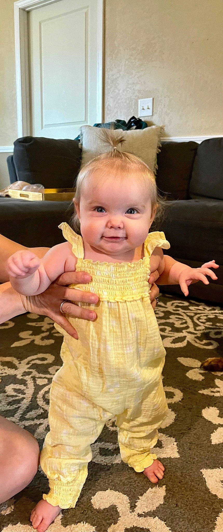 Sofia joined the competition — help win amazing prizes! baby, baby_toddler_clothing, chair, cheek, child, couch, dress, event, finger, flooring, fun, gesture, hair, hand, happy, head, person, picture_frame, skin, smile