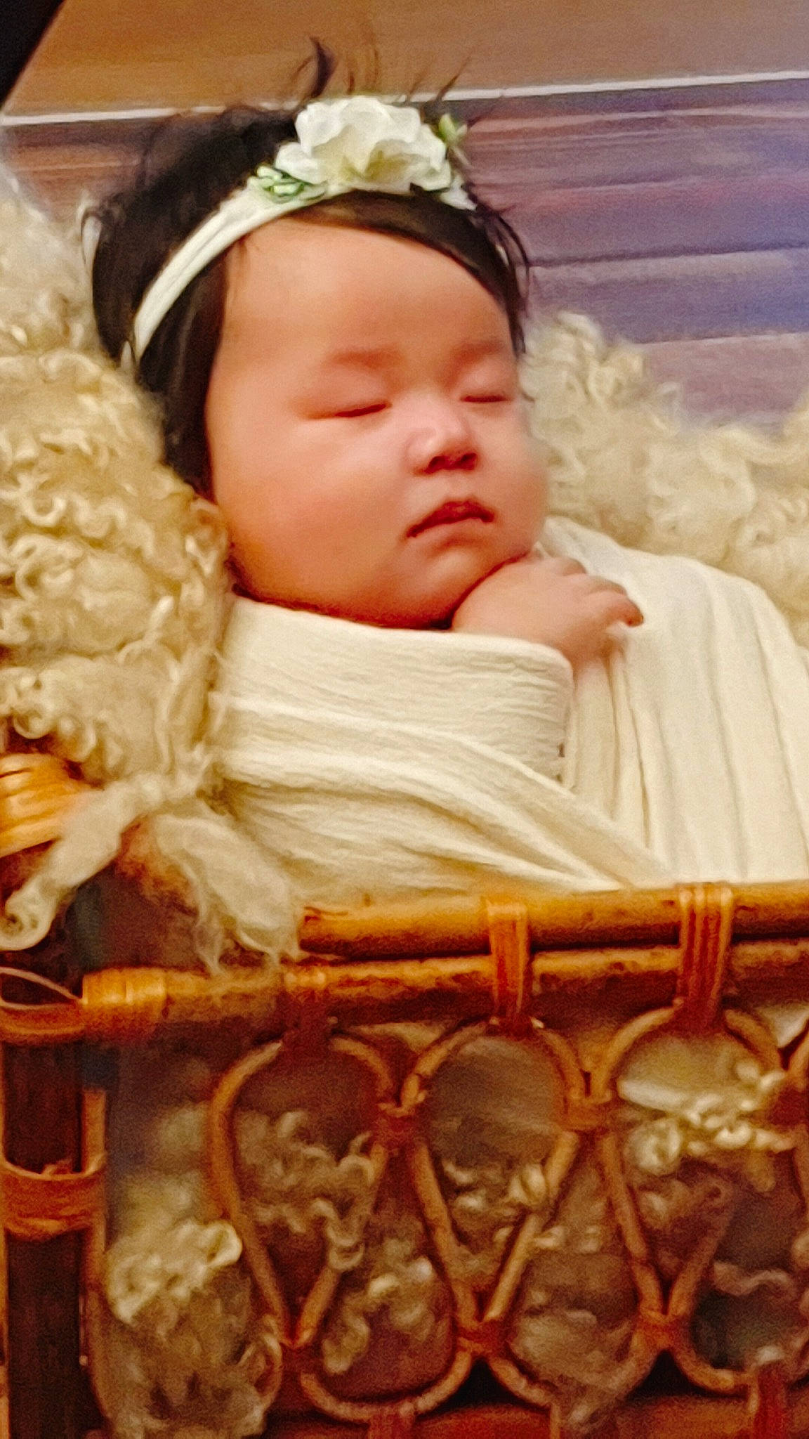 Clover joined the competition — help win amazing prizes! baby, baby_sleeping, baby_toddler_clothing, cheek, child, comfort, eyelash, face, fashion_accessory, happy, headband, headpiece, jewellery, person, photograph, skin, textile, toddler, white, wood