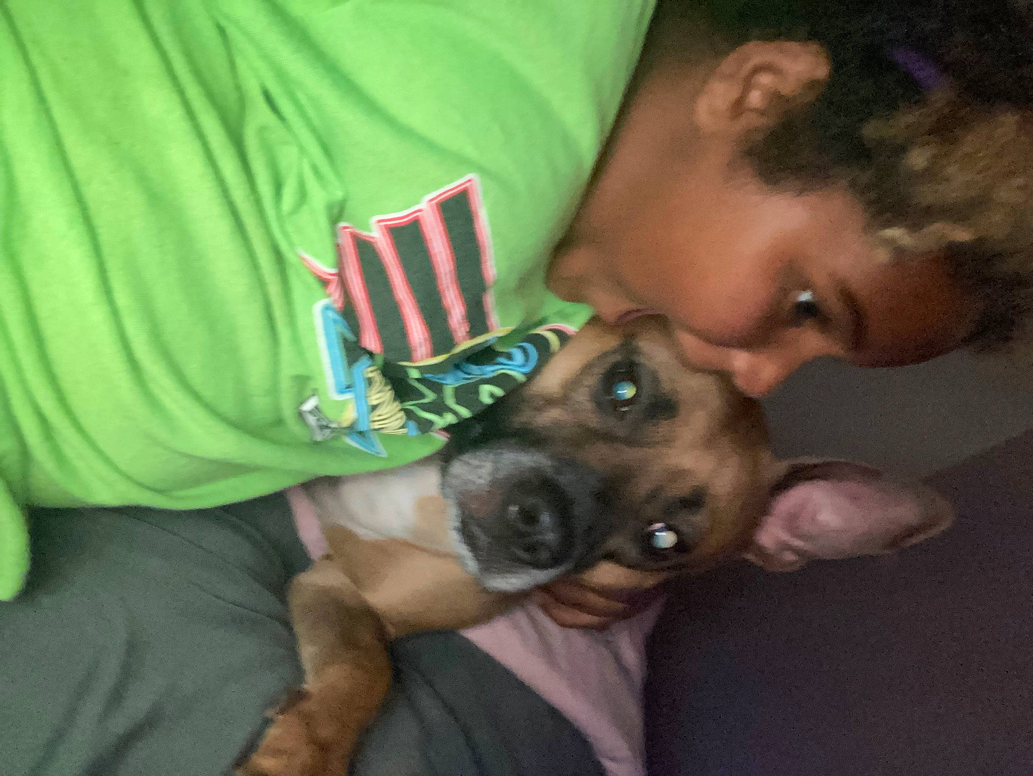 Nala is registered to the contest to win money with this photo: canidae, carnivore, child, companion_dog, dog, dog_breed, ear, elbow, fawn, fun, fur, gesture, guard_dog, happy, kiss, puppy_love, snout, sporting_group, t_shirt, toy_dog