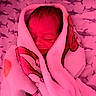 Javian joined the competition — help win amazing prizes! newborn, baby, sleeping, infant, portrait, blanket, swaddled, bedding, shark_pattern, pink_lighting, indoors, peaceful, resting, closed_eyes, hair, face, head, cozy, nursery, photography