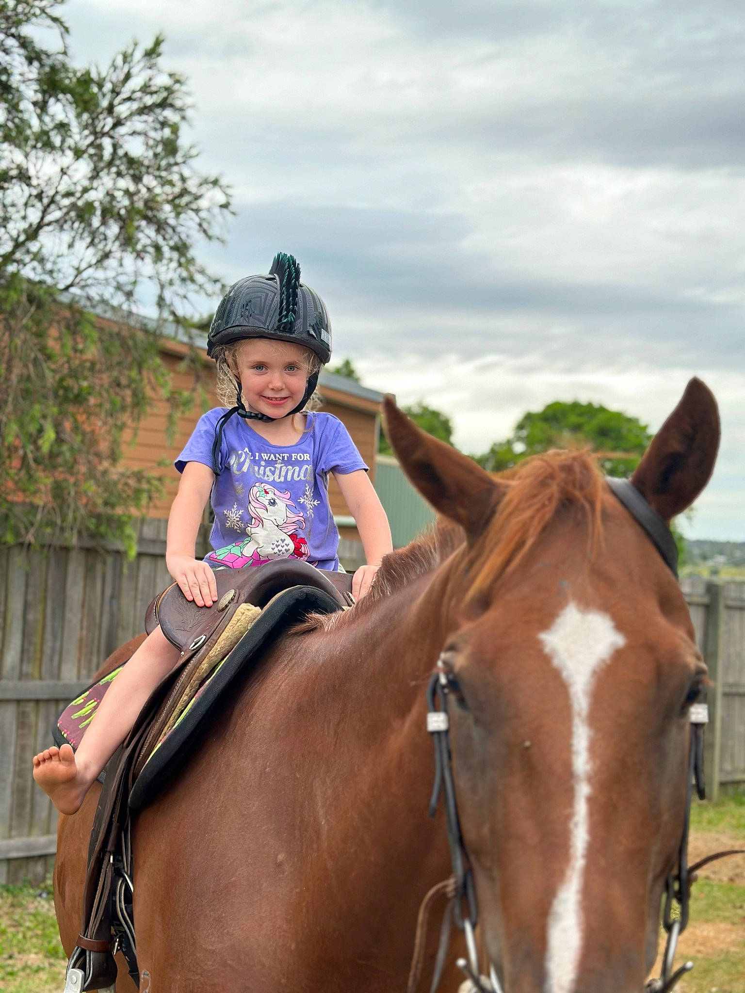 Adalynn is registered to the contest to win money with this photo: bit, bridle, cloud, english_riding, equestrian_helmet, equestrian_sport, equestrianism, hat, headgear, headwear, horse, horse_supplies, horse_tack, joy, person, plant, recreation, saddle, sky, smile