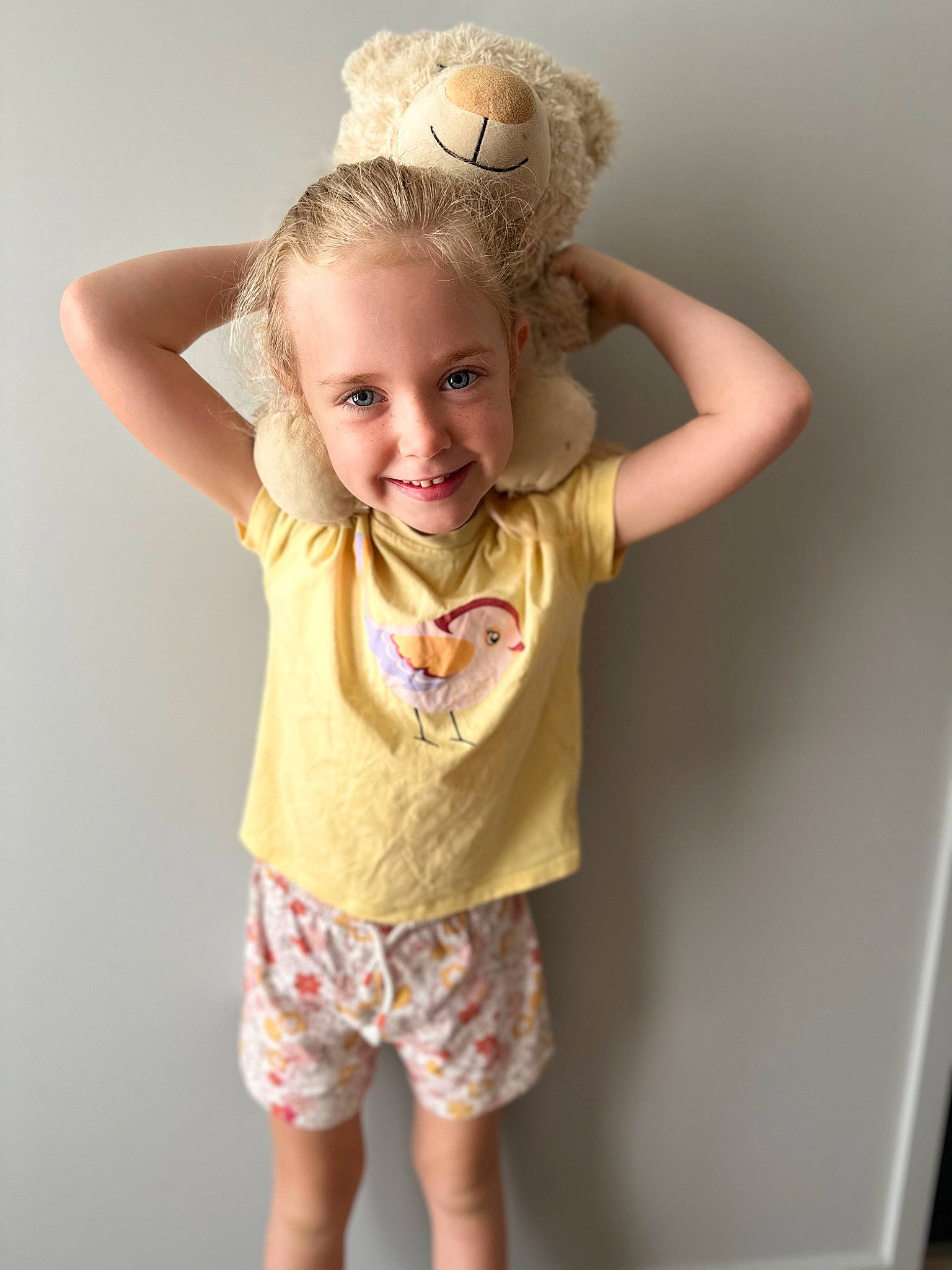 Adalynn is registered to the contest to win money with this photo: baby_toddler_clothing, blond, child, flash_photography, fun, gesture, happy, headband, headpiece, iris, joy, neck, pattern, person, pink, shorts, shoulder, skin, sleeve, smile