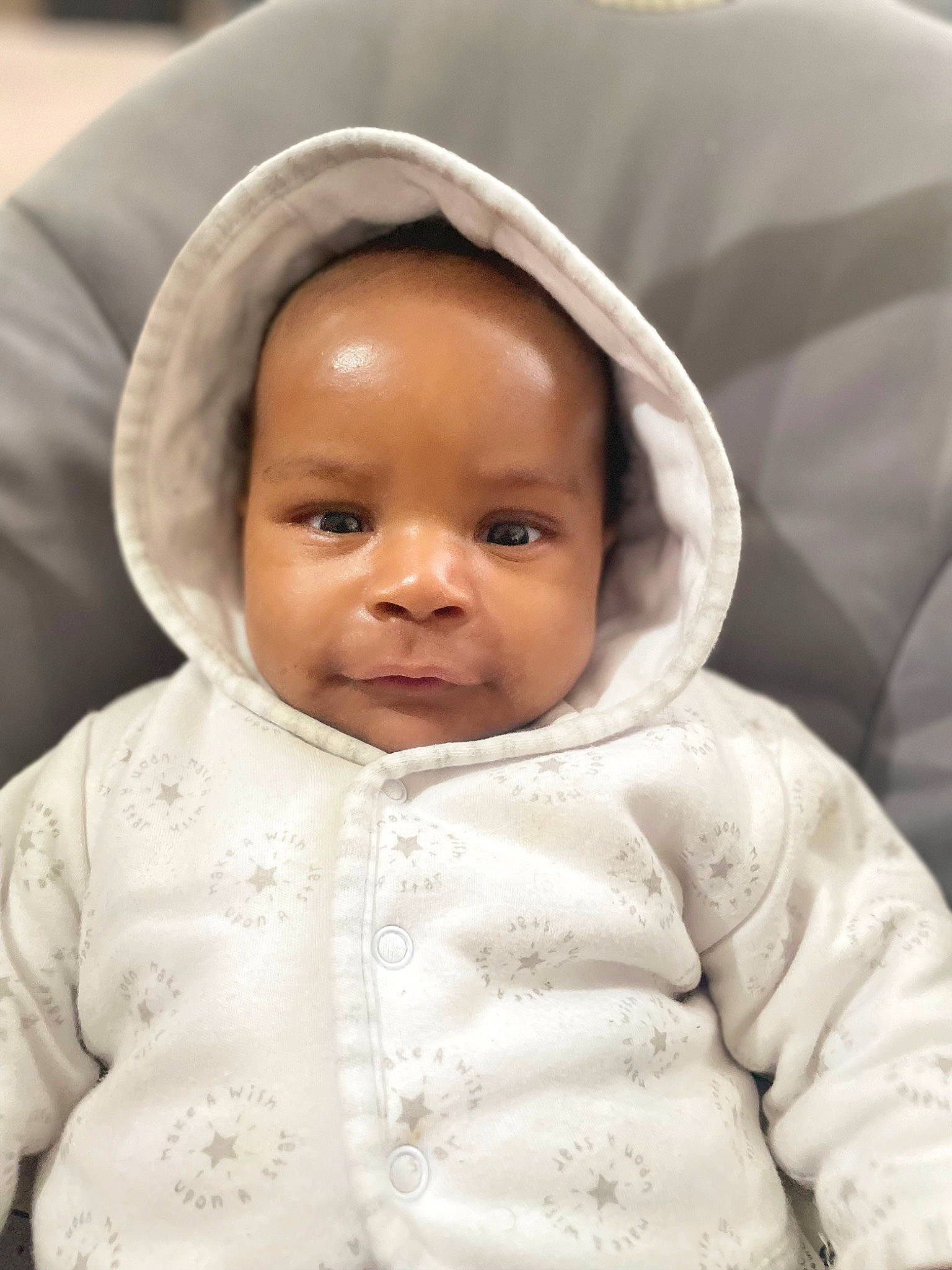 Gracious is registered to the contest to win money with this photo: baby, baby_toddler_clothing, cheek, child, chin, collar, comfort, face, facial_expression, fur, happy, hat, linens, lip, outerwear, person, skin, sleeve, smile, toddler